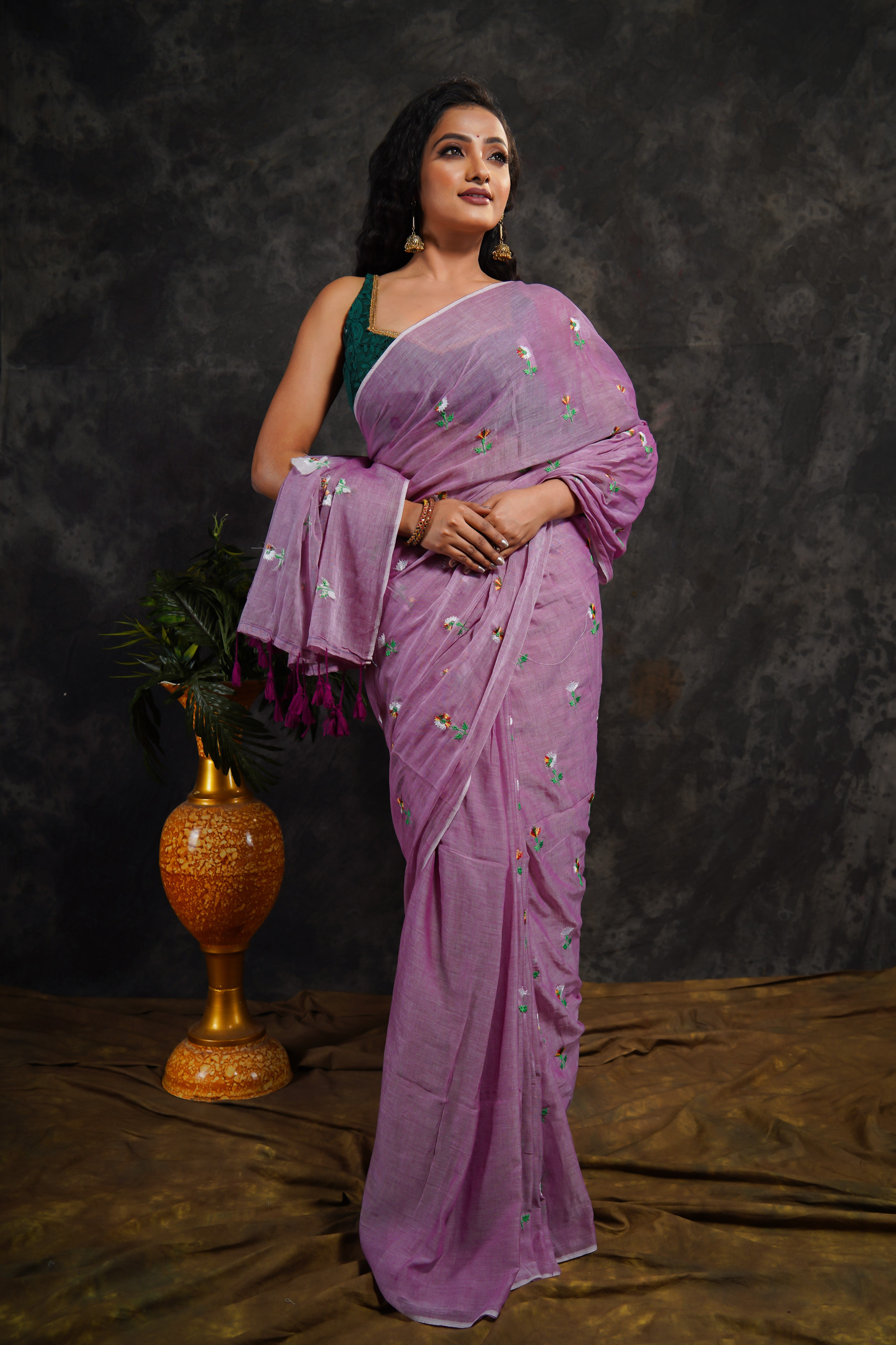 Lavender Embroidered Mul Mul Cotton Saree