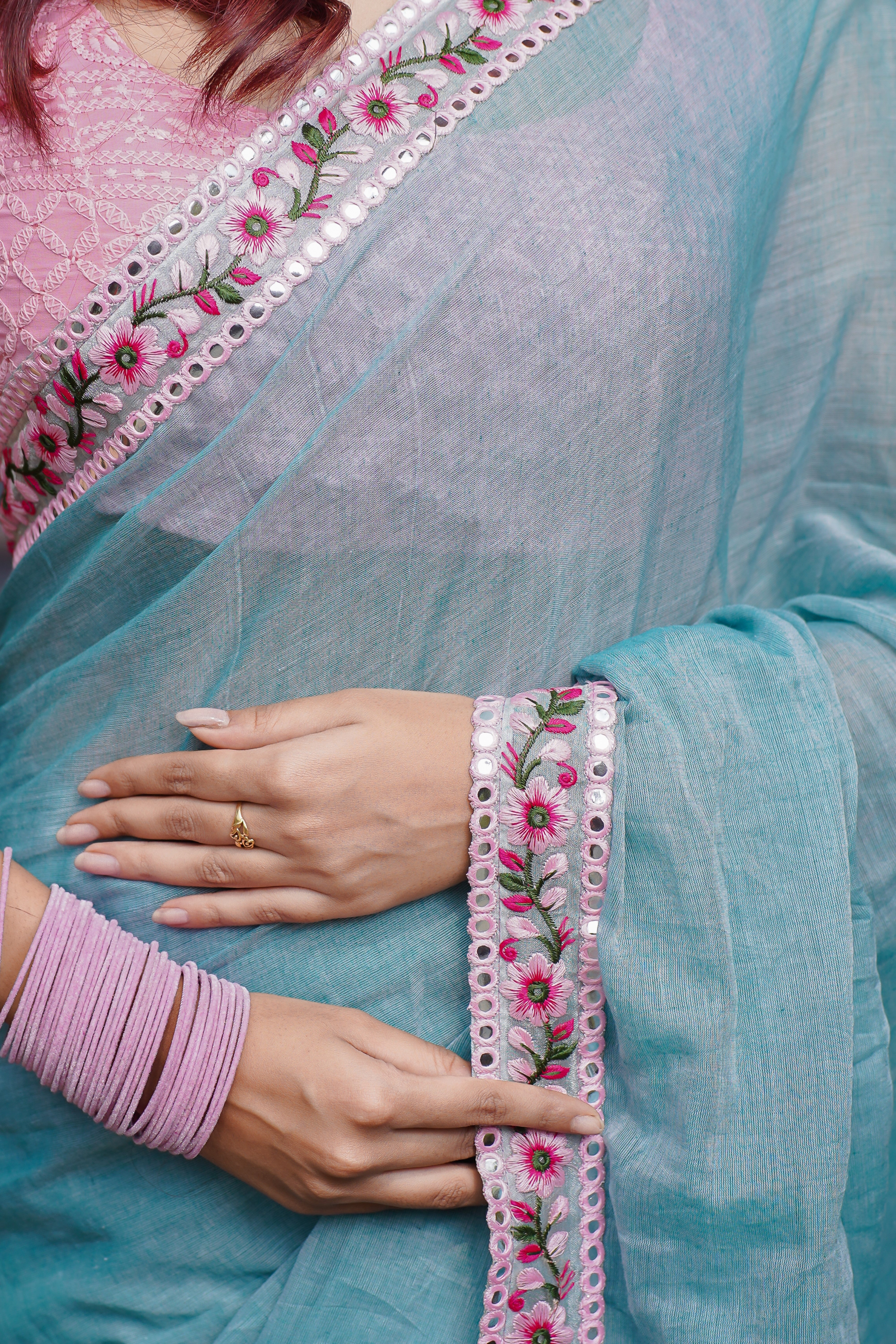 Lilima Light Blue Mulmul Cotton Saree