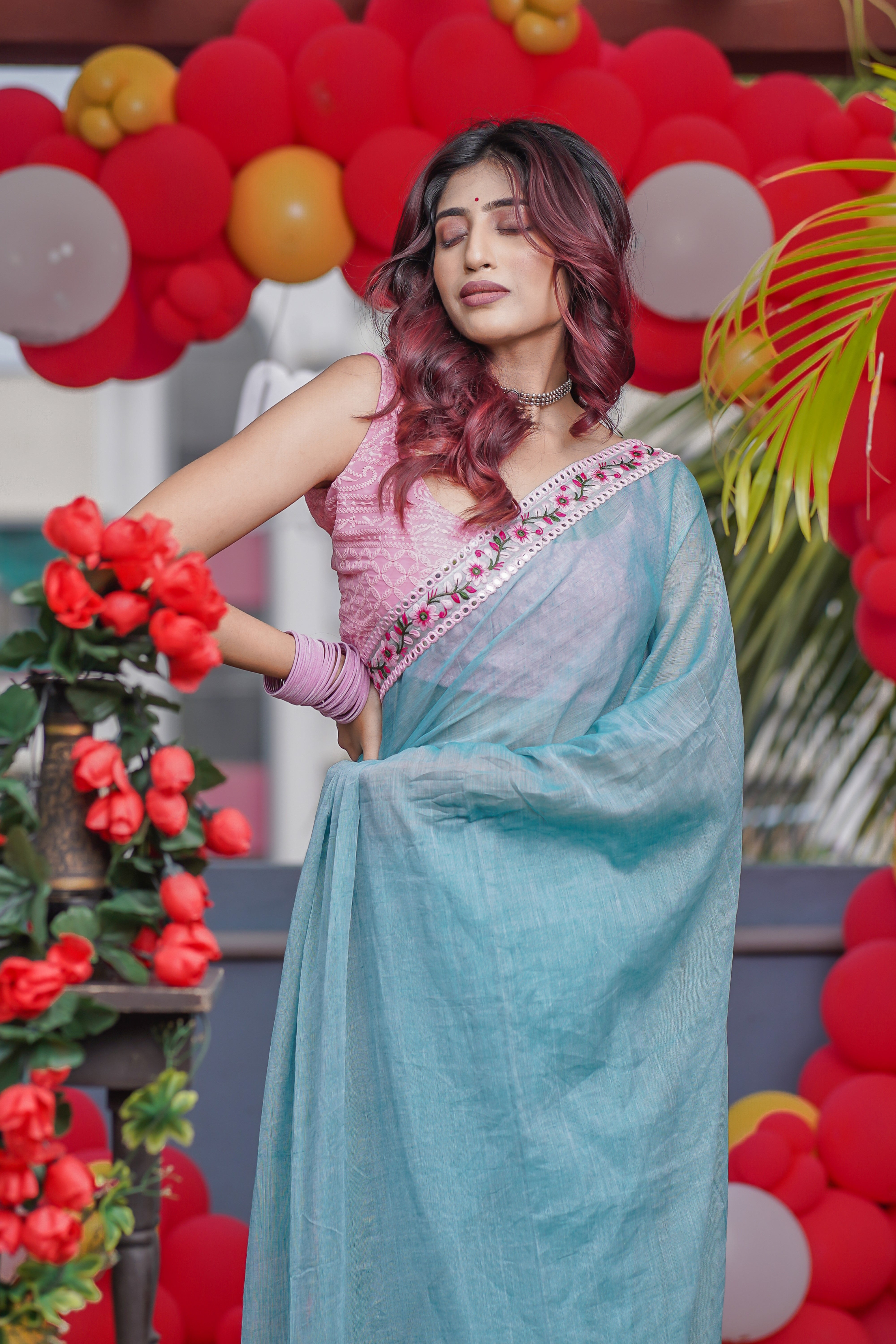 Lilima Light Blue Mulmul Cotton Saree