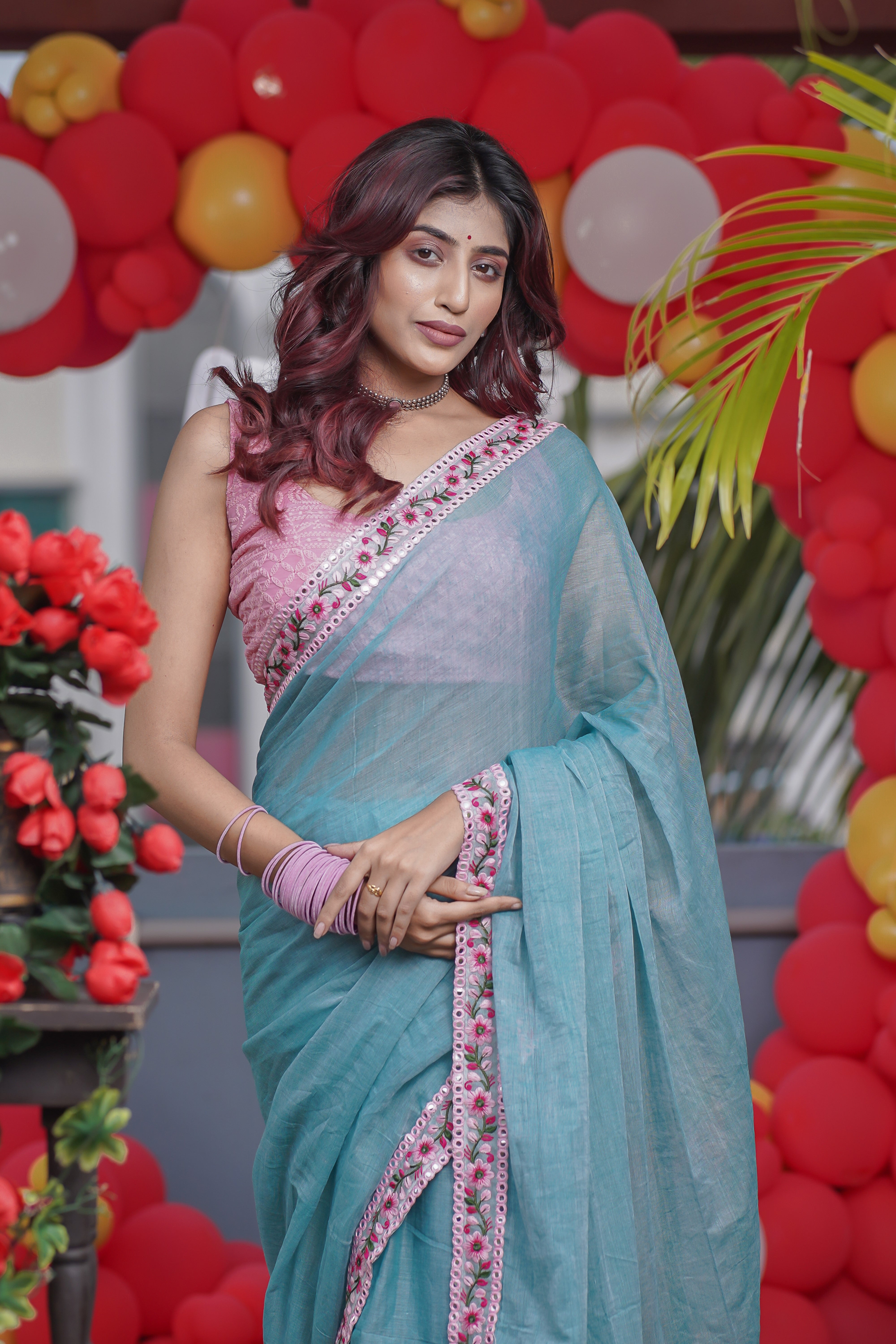 Lilima Light Blue Mulmul Cotton Saree