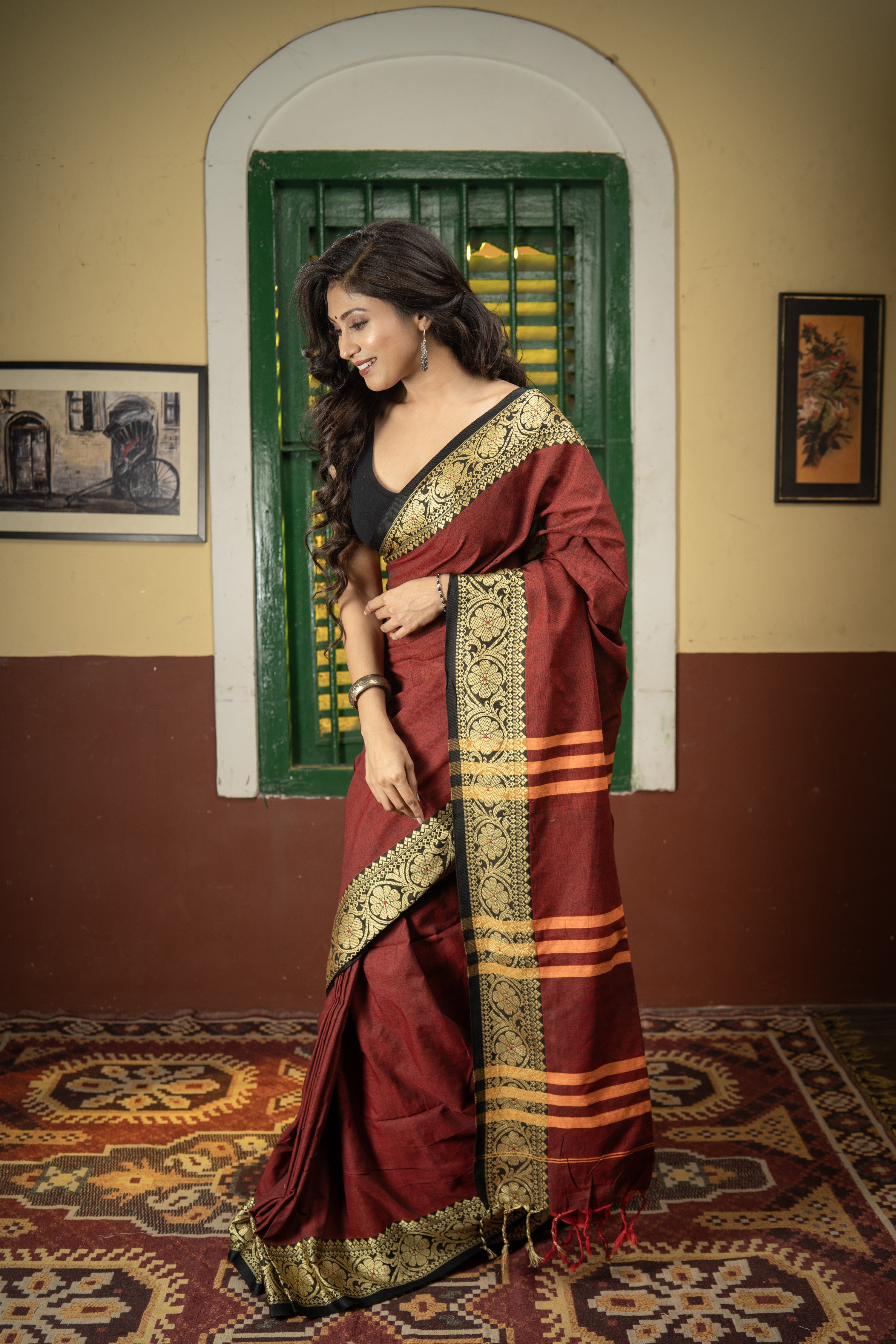 Maroon Handwoven Pure Cotton Saree