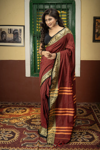 Maroon Handweaving Pure Cotton Saree with blouse piece
