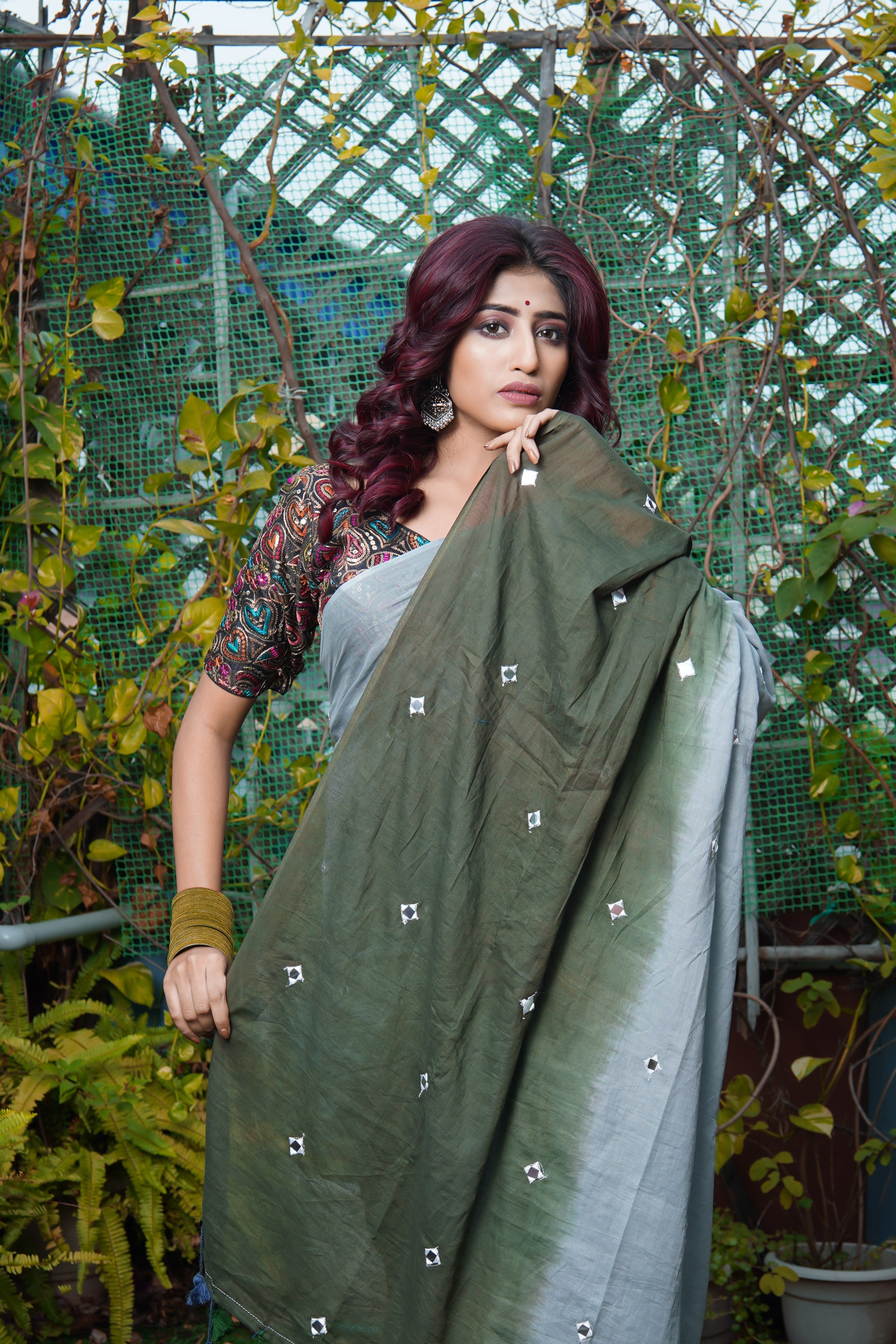 Pure Mul Cotton Mirror Work Saree