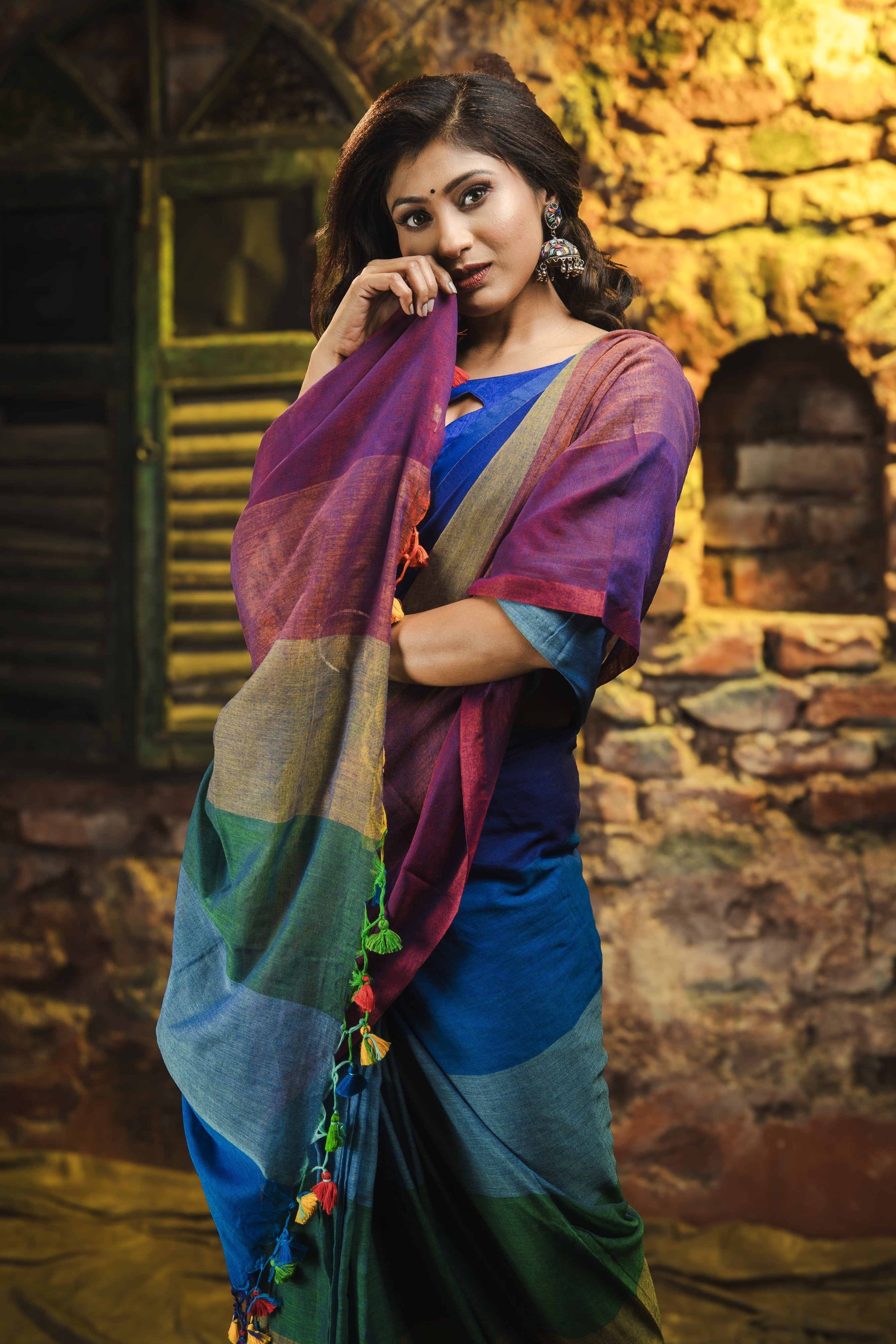 Multicolour Rainbow Mul Mul Cotton Saree