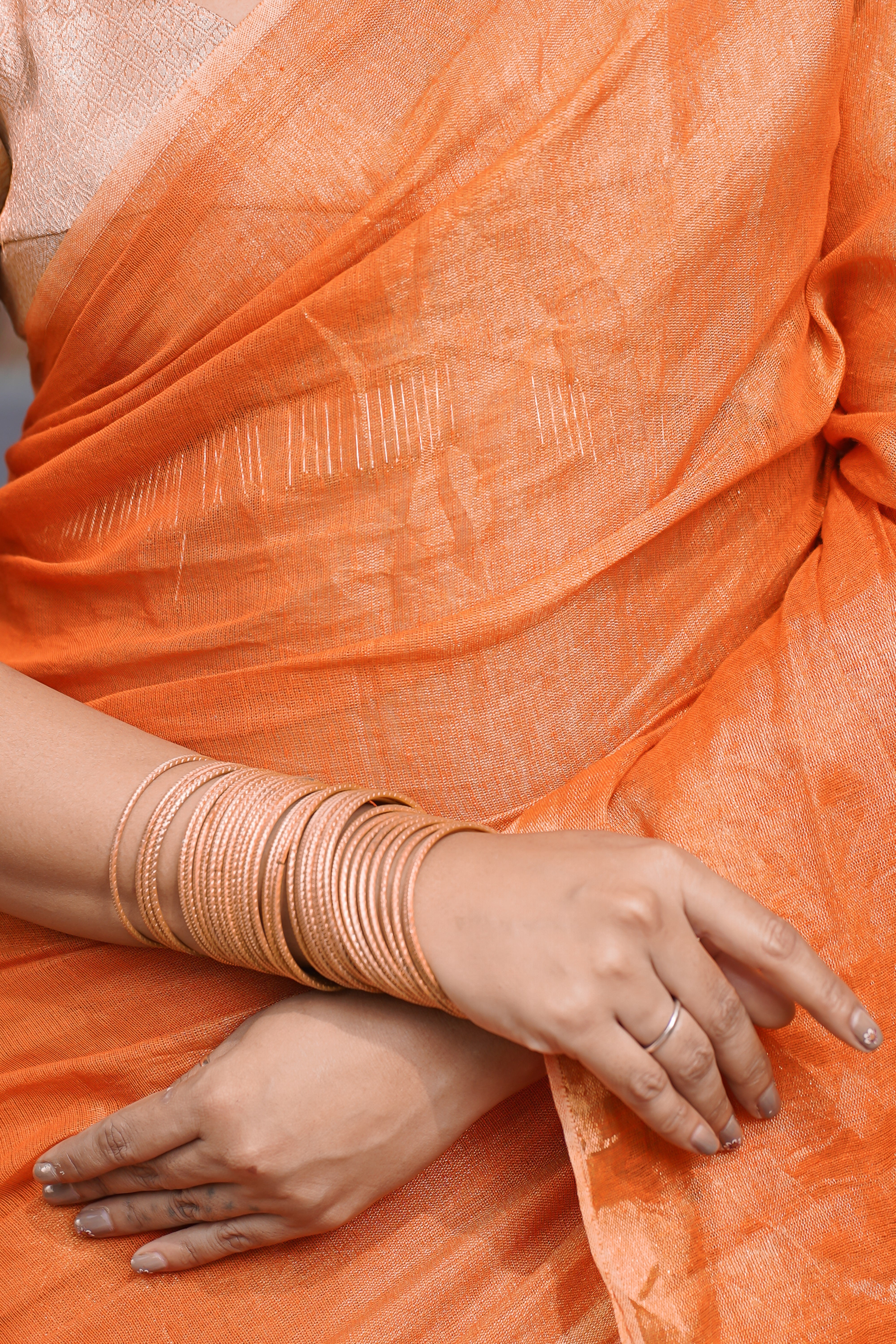 Orange Dual Tone Pure Tissue Linen Saree