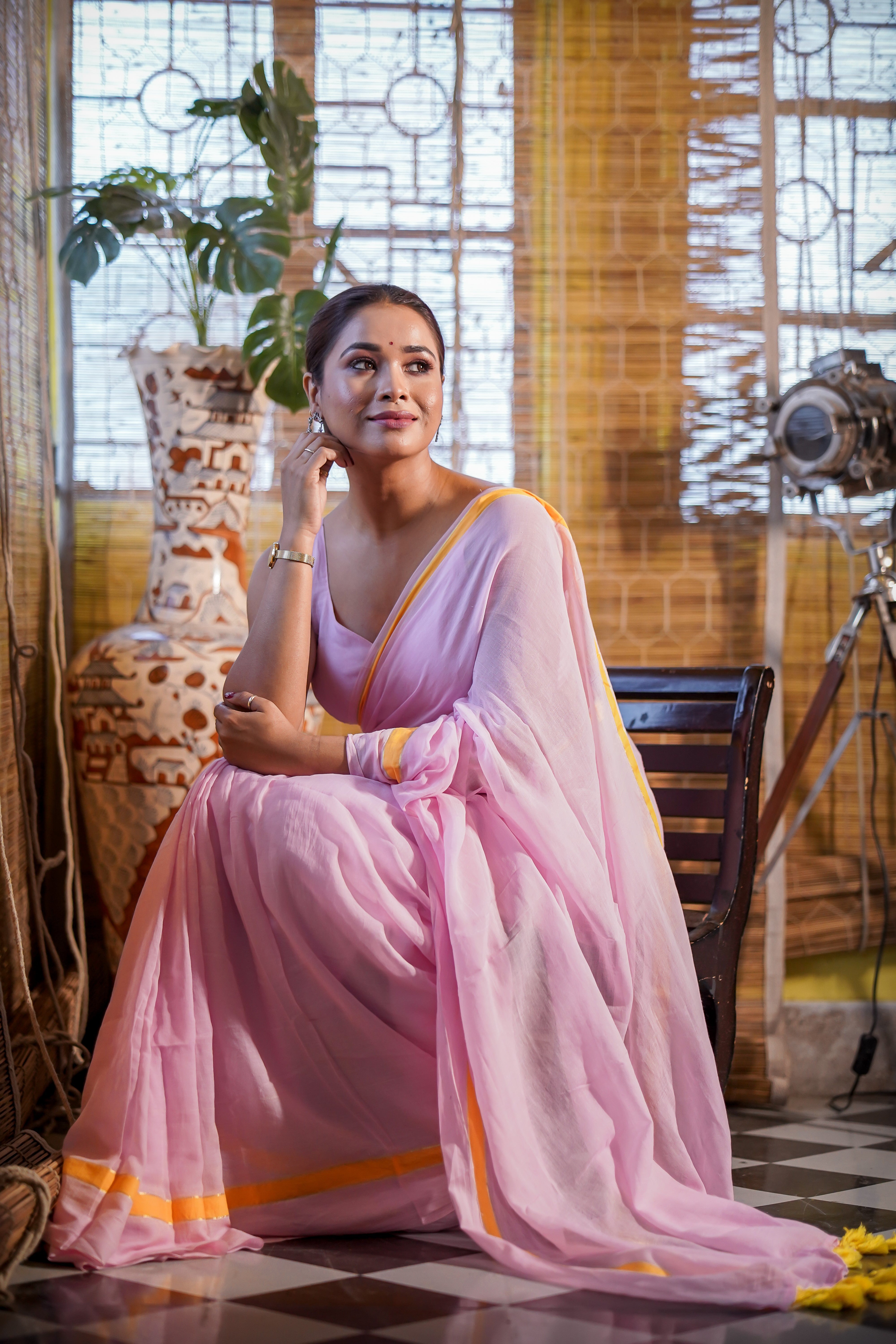 Baby Pink Mul Mul Cotton Saree