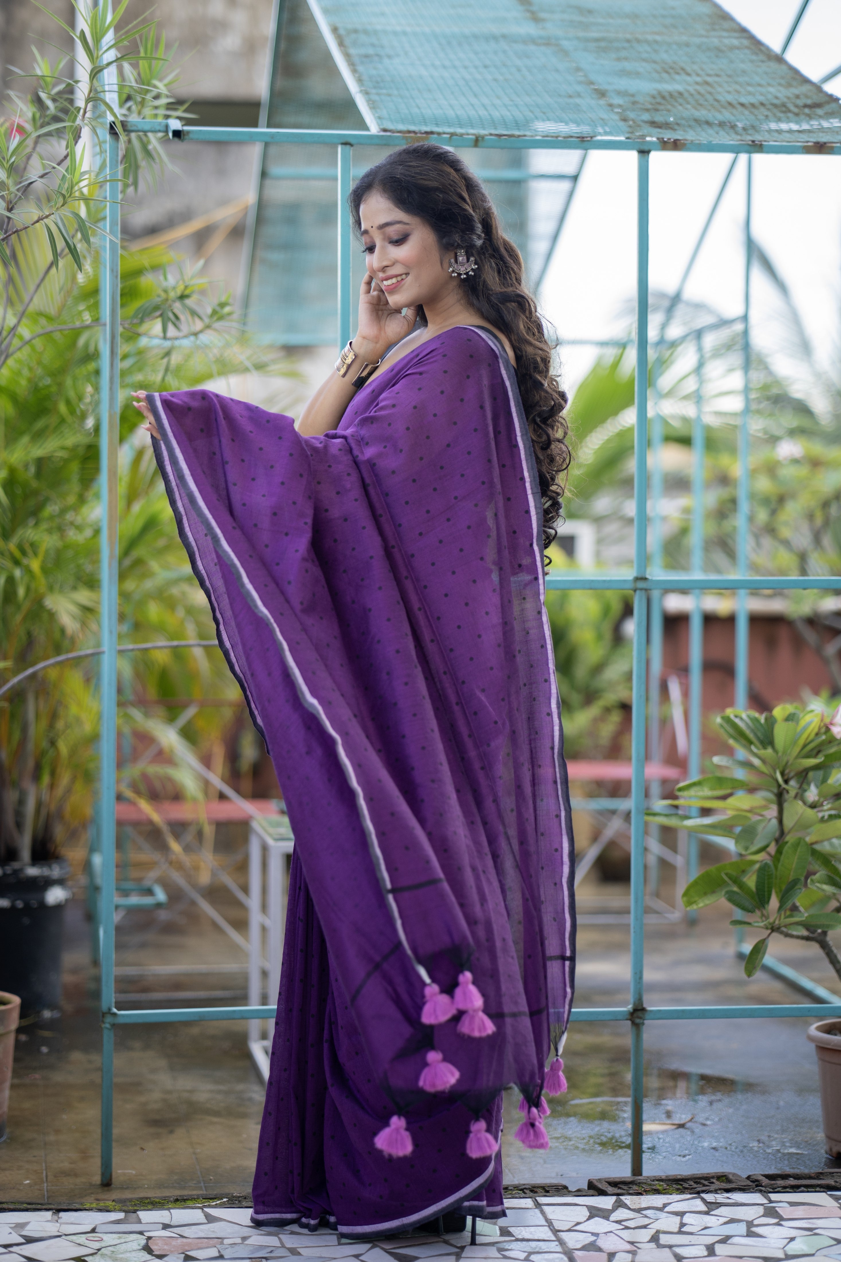 Purple Buti Cotton Sarees