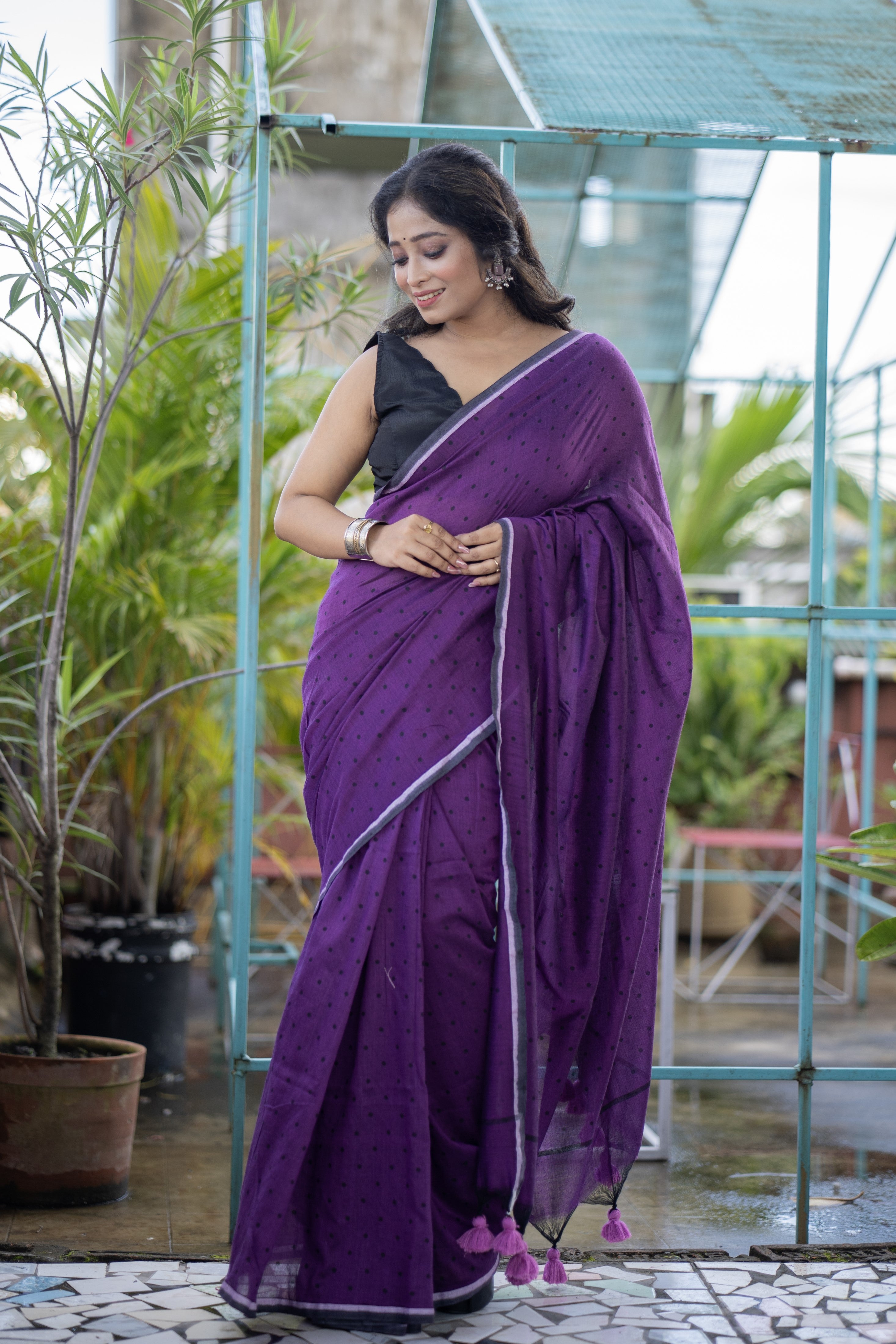 Purple Buti Cotton Sarees