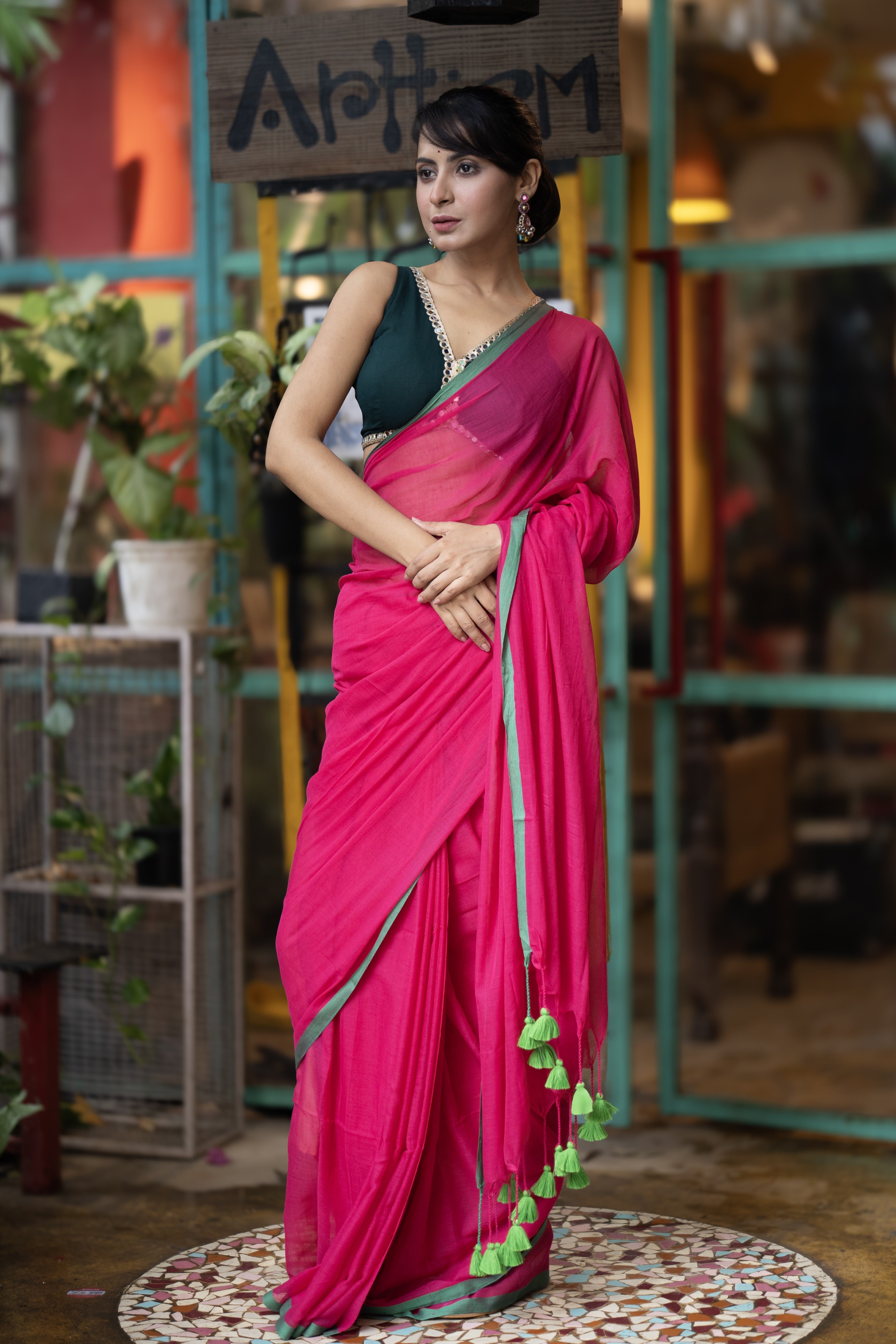 Rani Pure Mulmul Cotton Saree with blouse piece