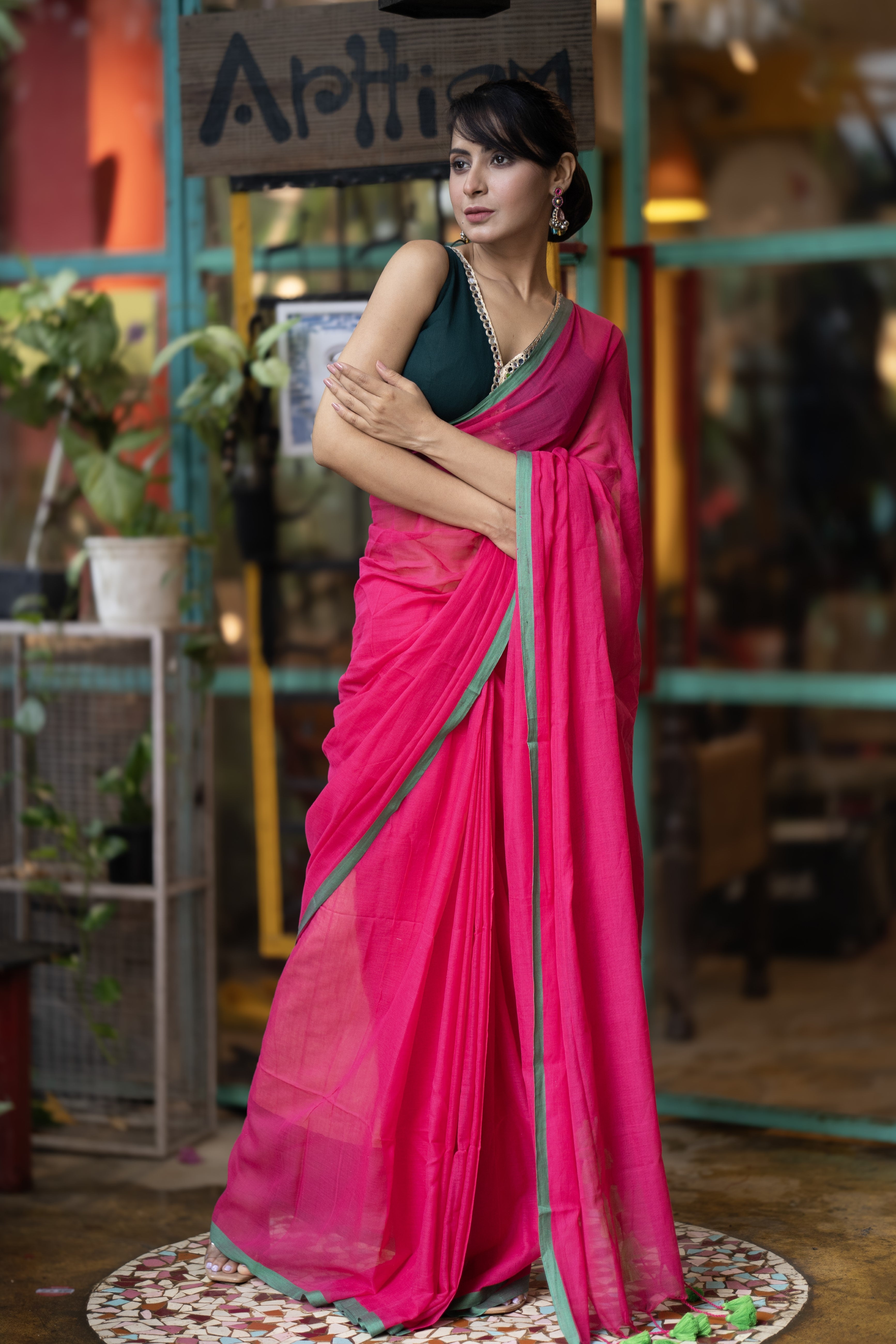 Rani Pure Mulmul Cotton Saree with blouse piece