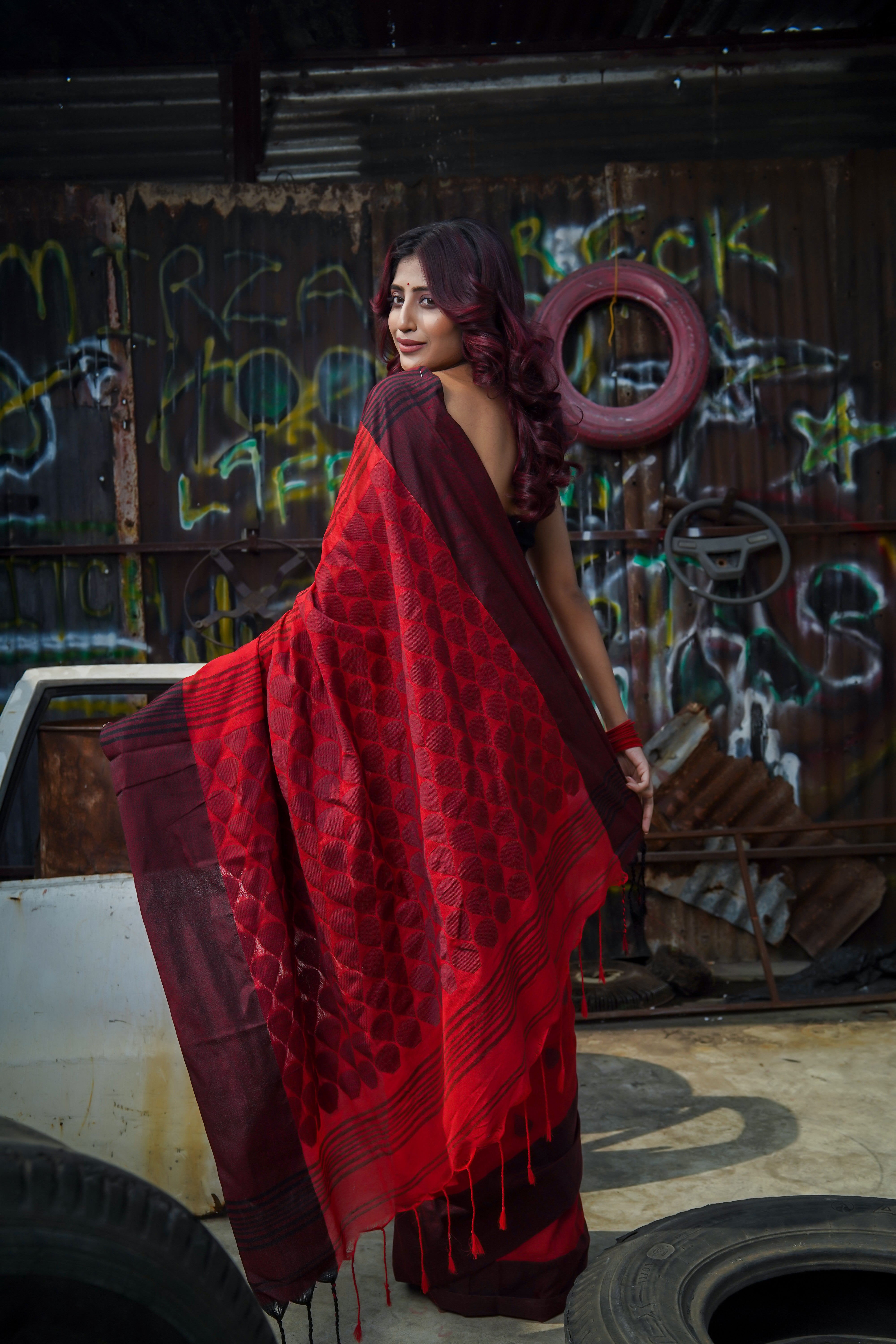 Red Pure Khadi Cotton Hand Woven Saree
