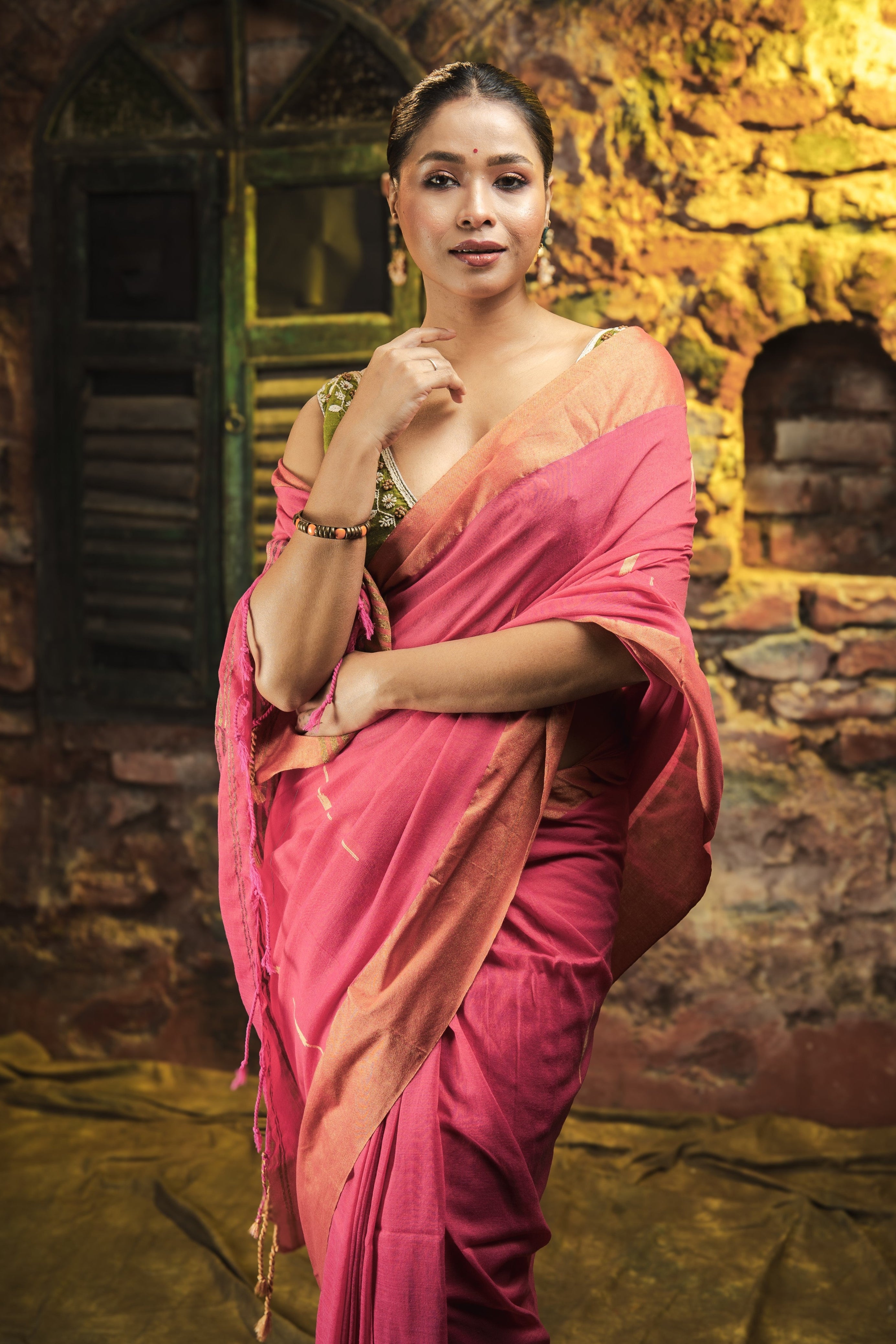 Rose Pink Handwoven Pure Cotton Saree