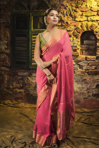 Rose Pink Handwoven Pure Cotton Saree