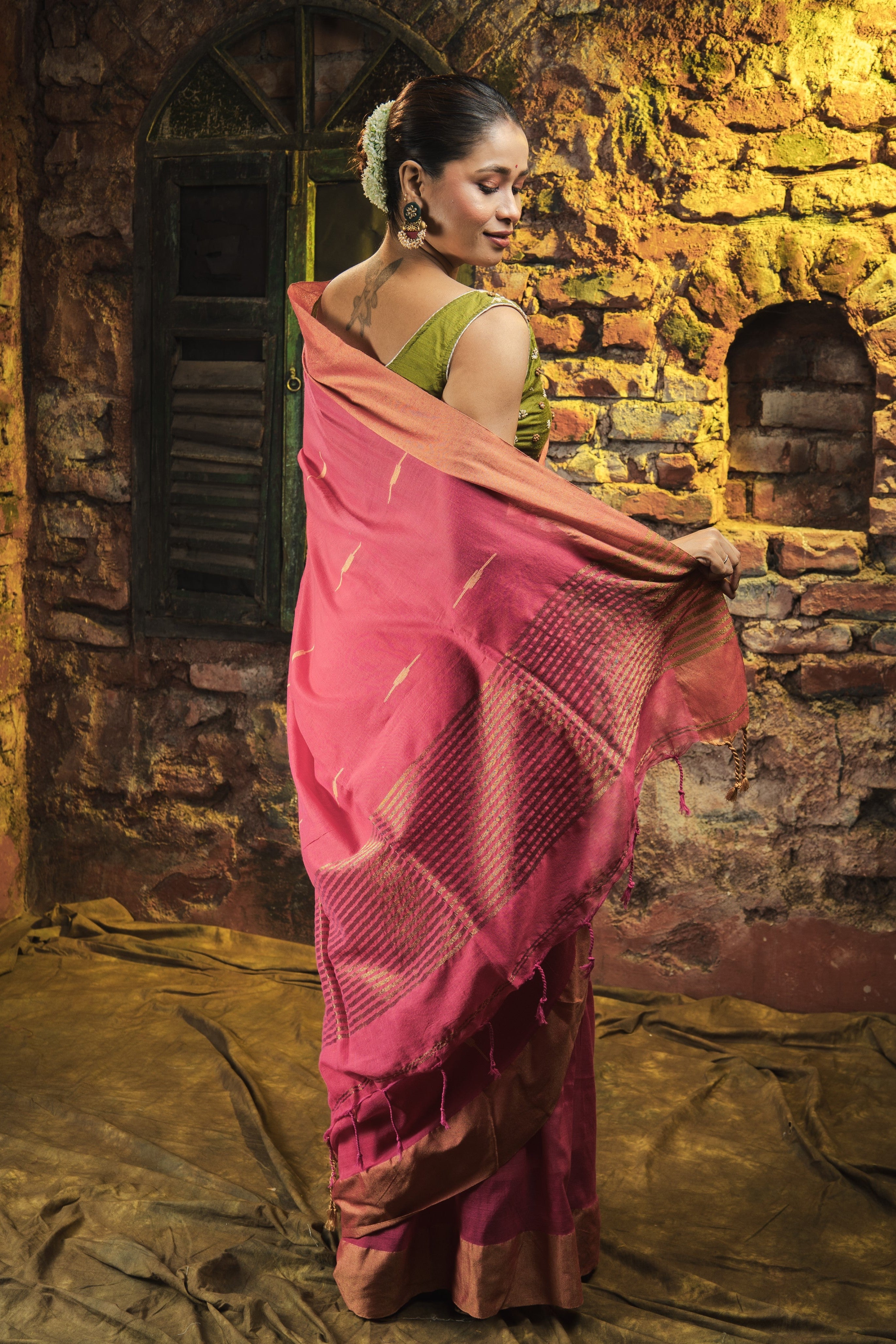 Rose Pink Handwoven Pure Cotton Saree