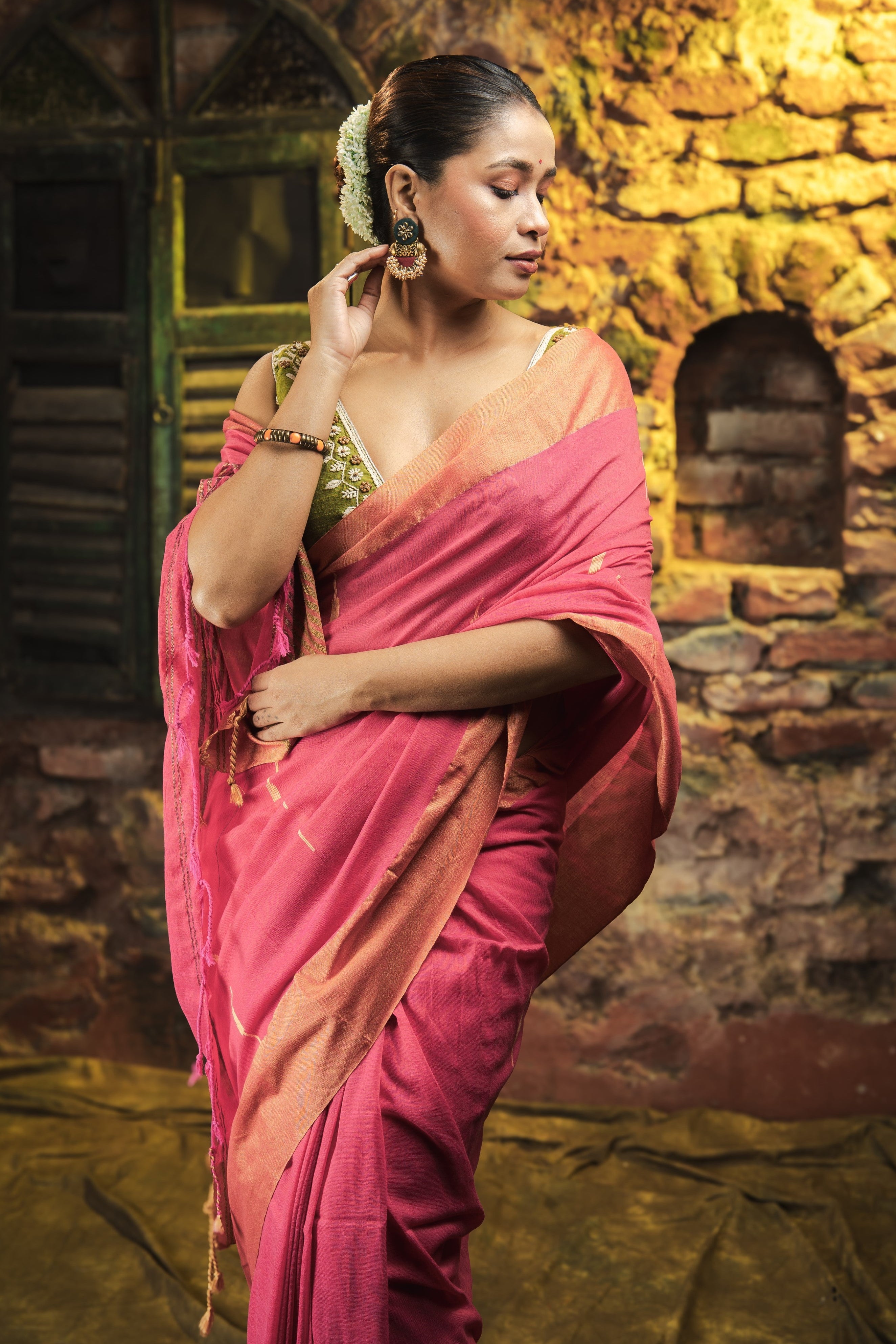 Rose Pink Handwoven Pure Cotton Saree