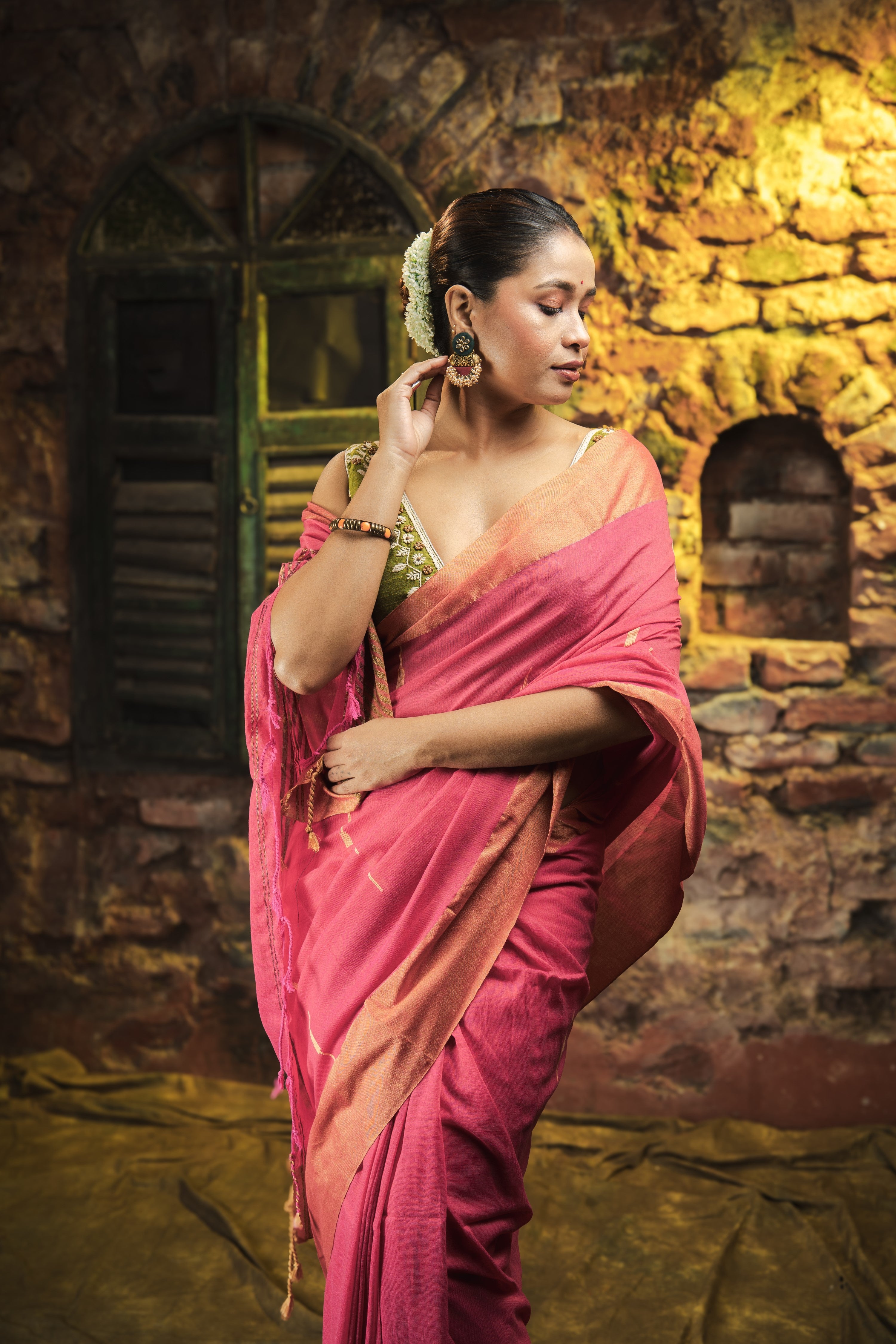 Rose Pink Handwoven Pure Cotton Saree