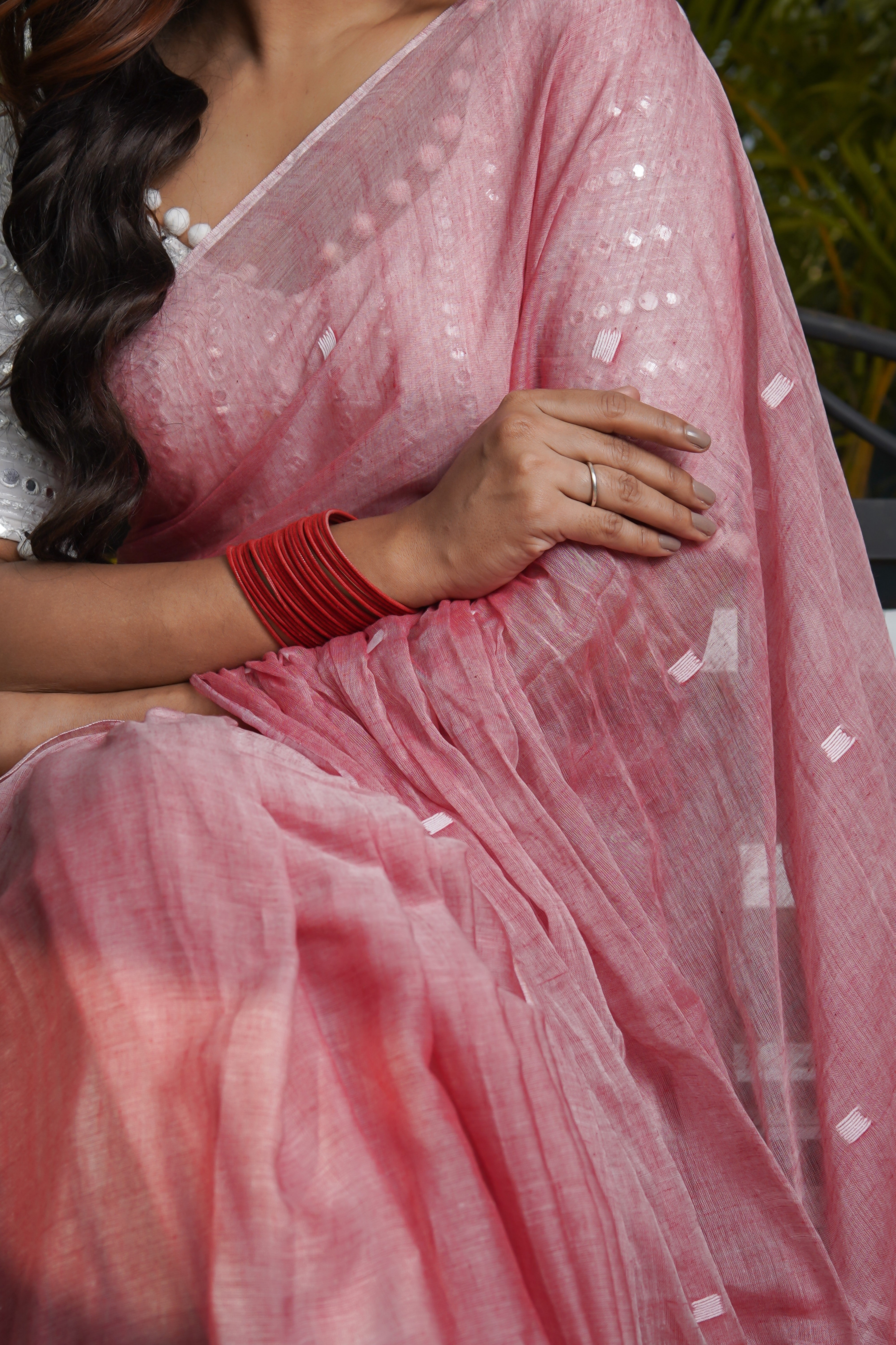 Rose Pink Hand Weaving Mul Mul Cotton Saree