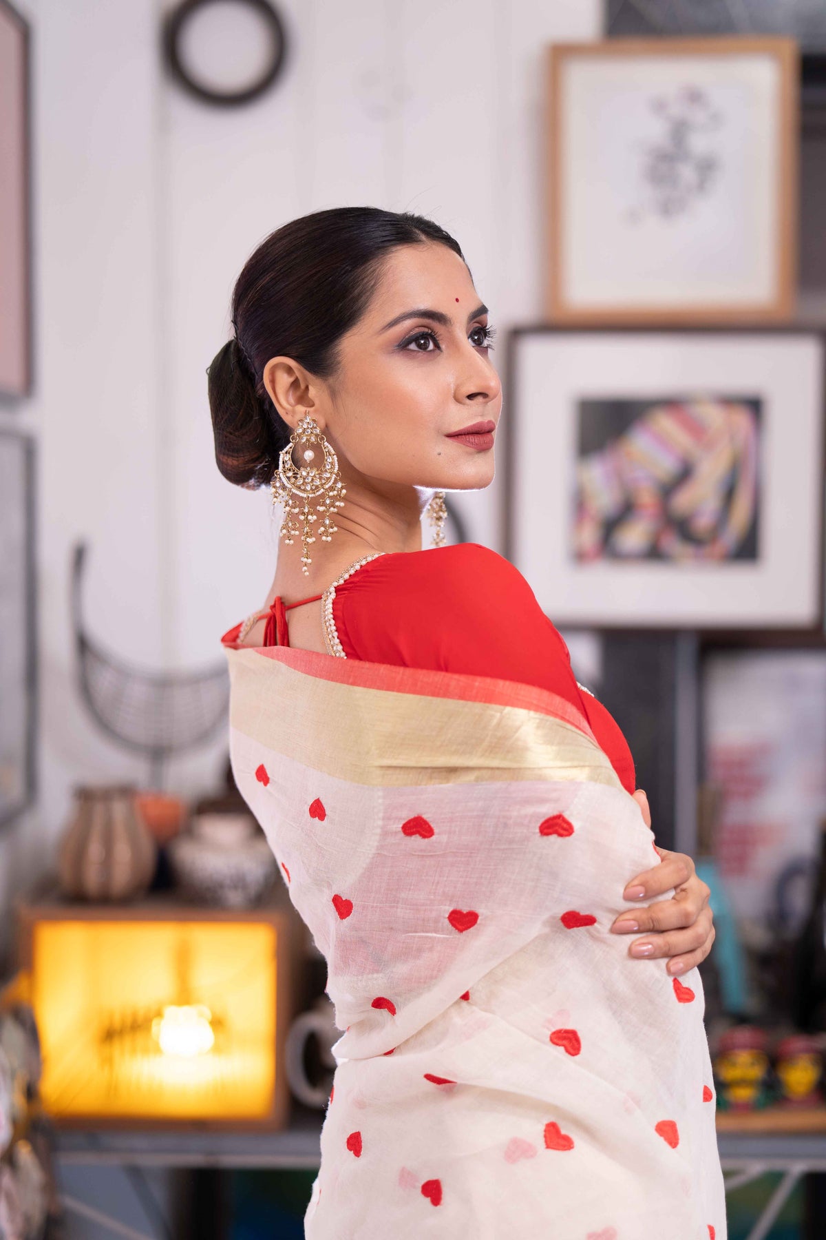 Off white Love embroidery Pure Mulmul Cotton Saree