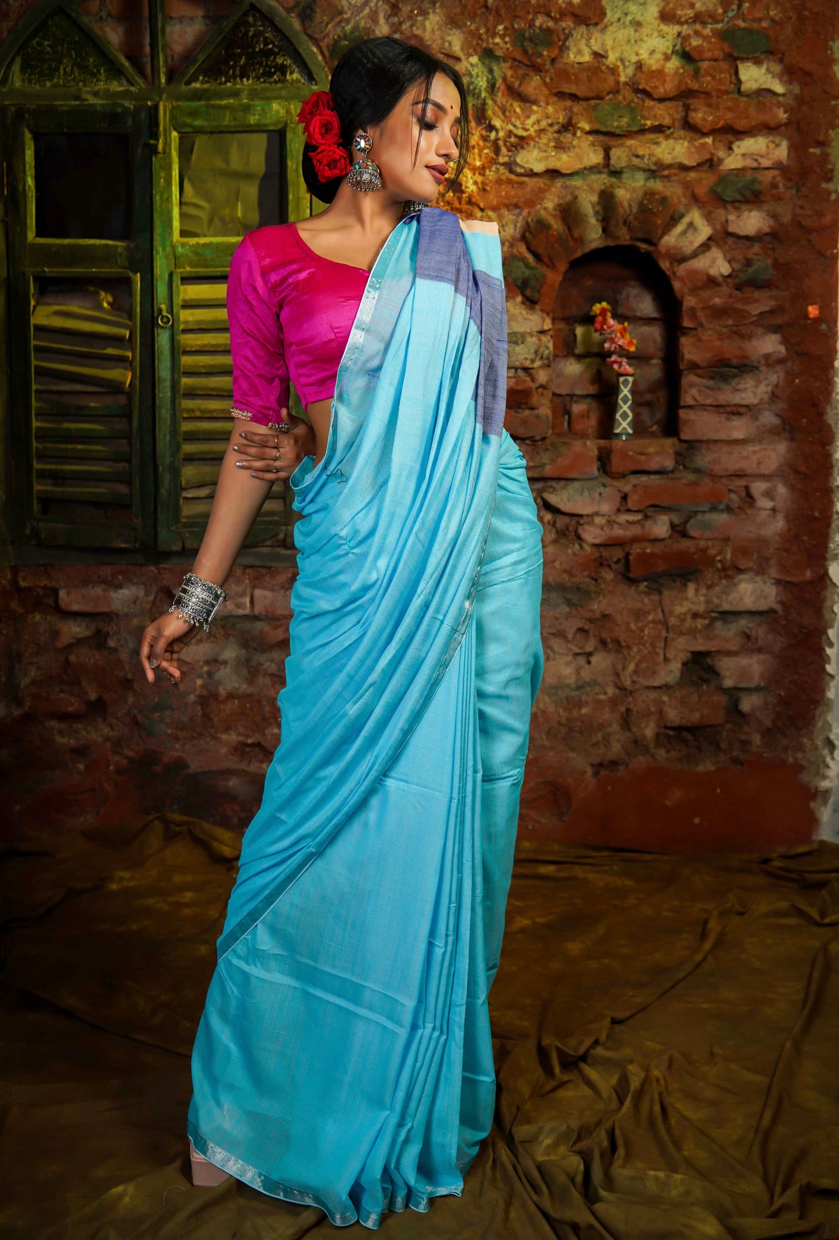 Light Blue Premium soft Cotton Saree
