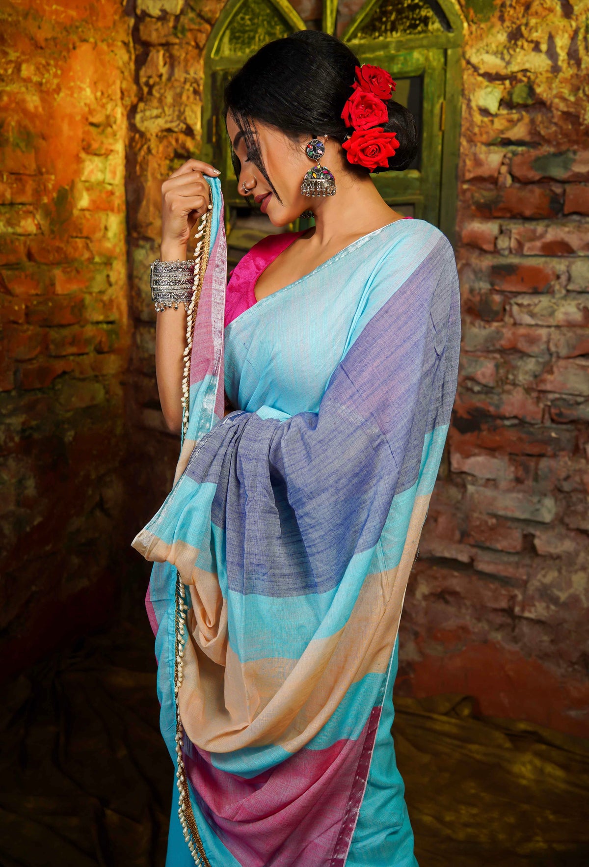 Light Blue Premium soft Cotton Saree
