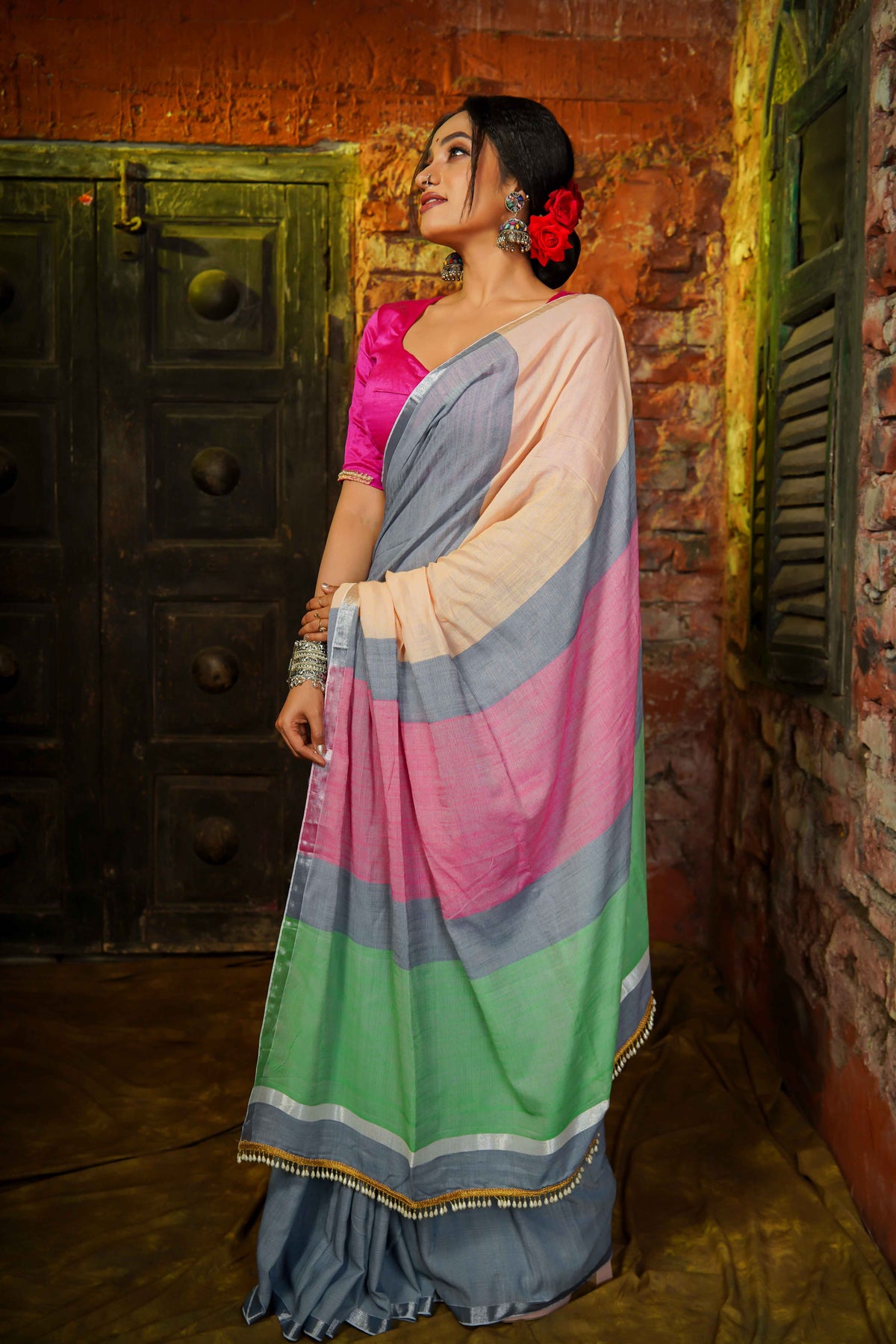 Grey Premium soft Cotton Saree