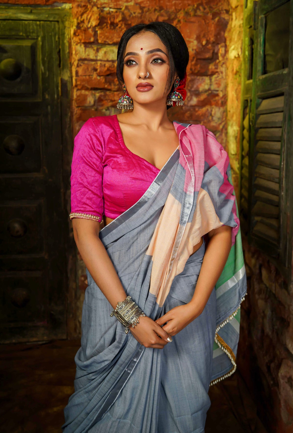 Grey Premium soft Cotton Saree