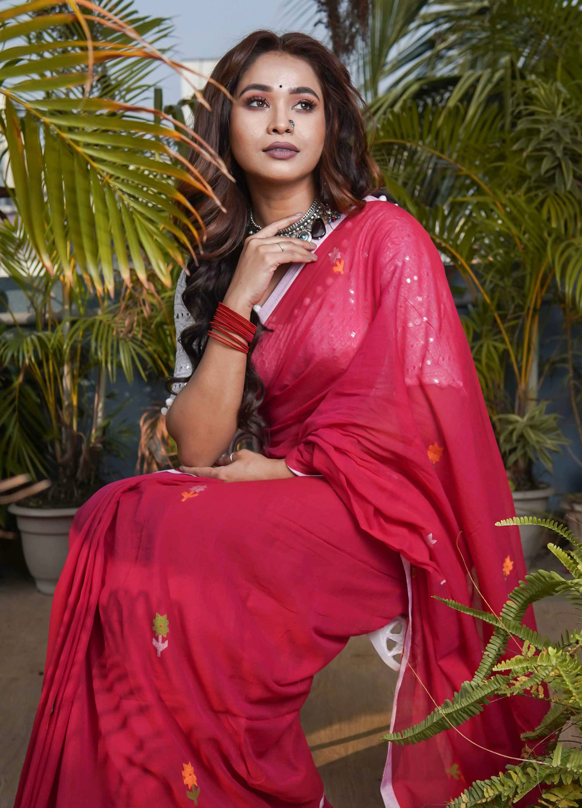 Rani Hand Weaving Mul Mul Cotton Saree