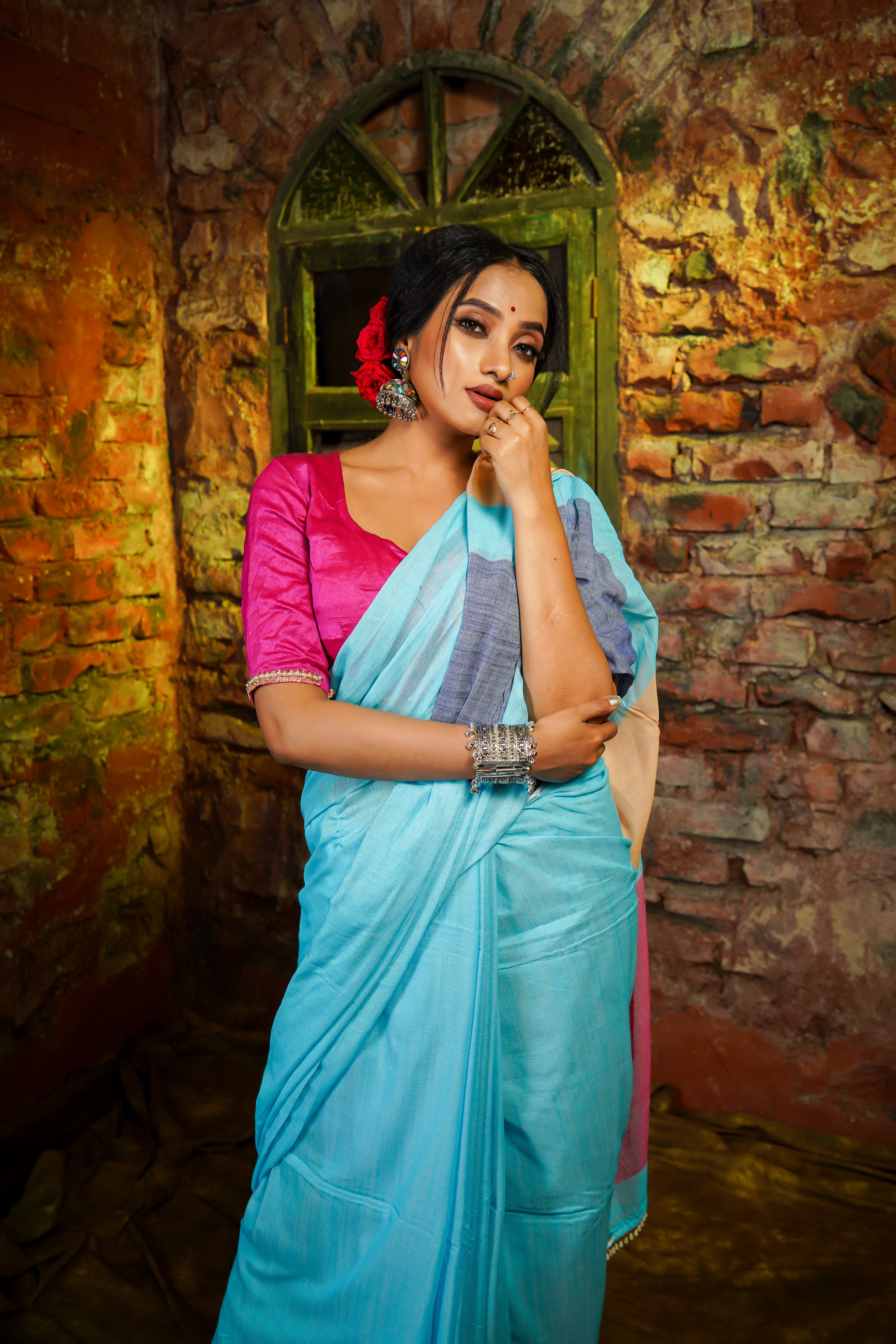 Sky Blue Premium soft Cotton Saree