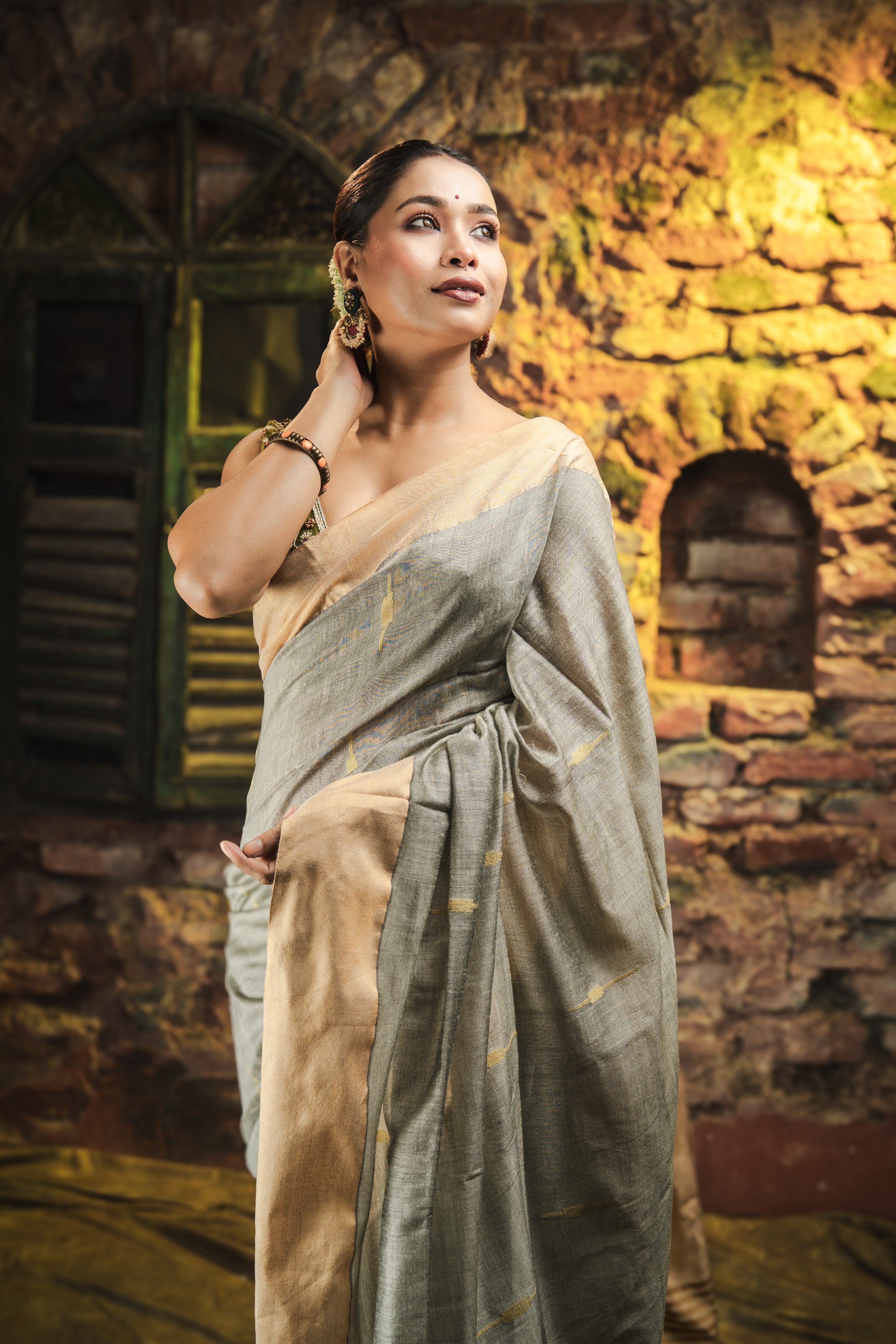 Squirrel Grey Handwoven Pure Cotton Saree