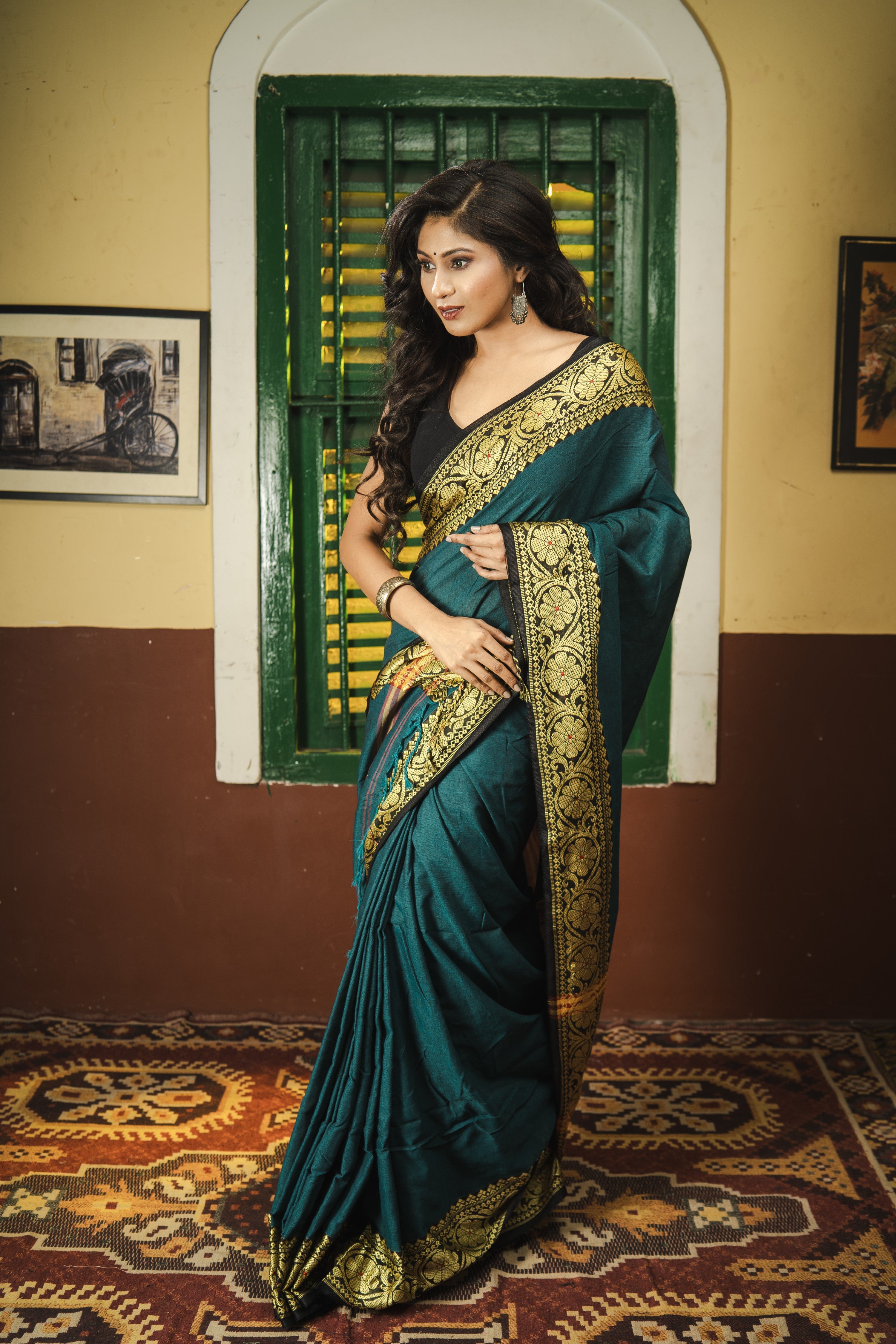 Teal Handwoven Pure Cotton Saree