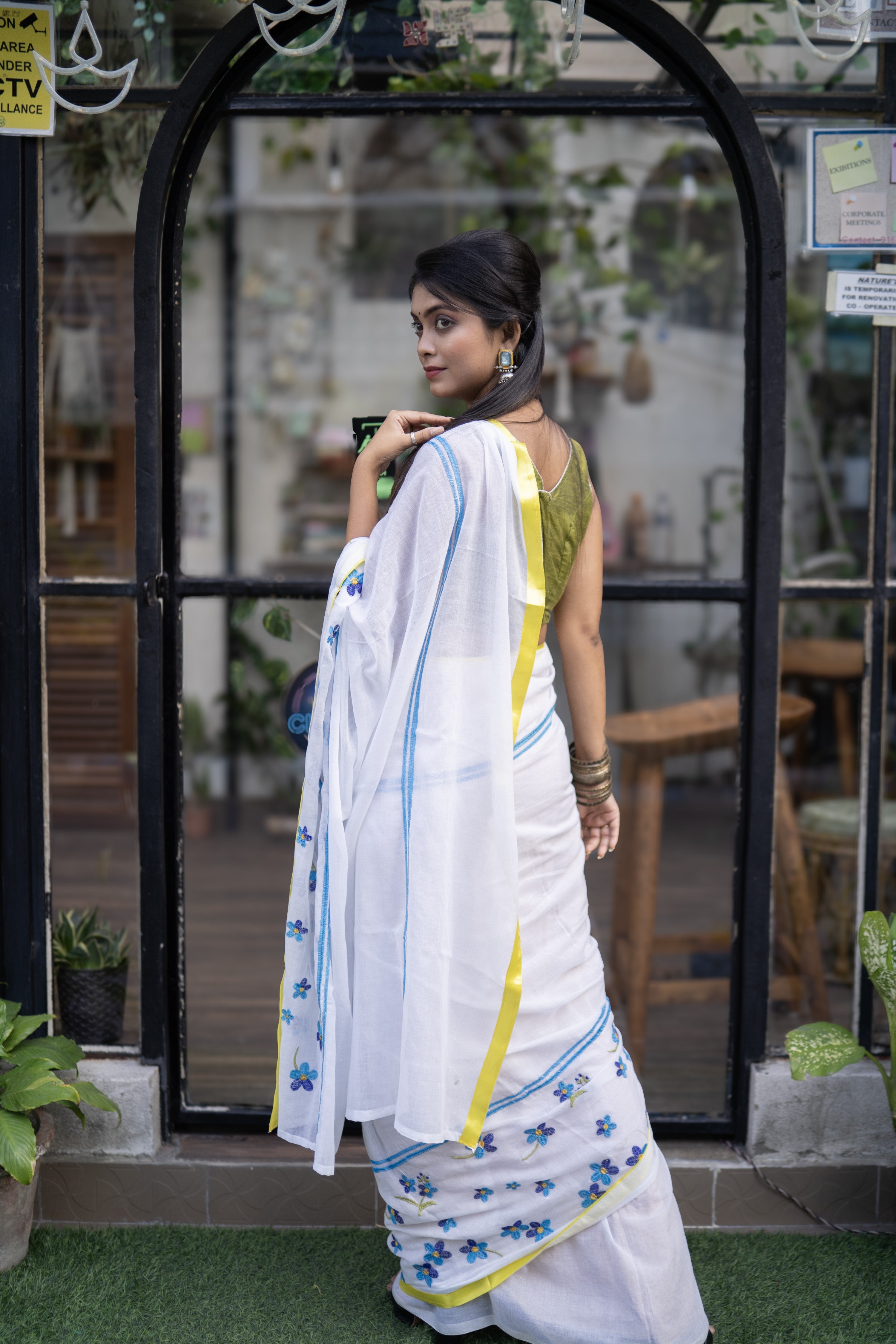 White Mul Mul Cotton Saree With Embroidery Work