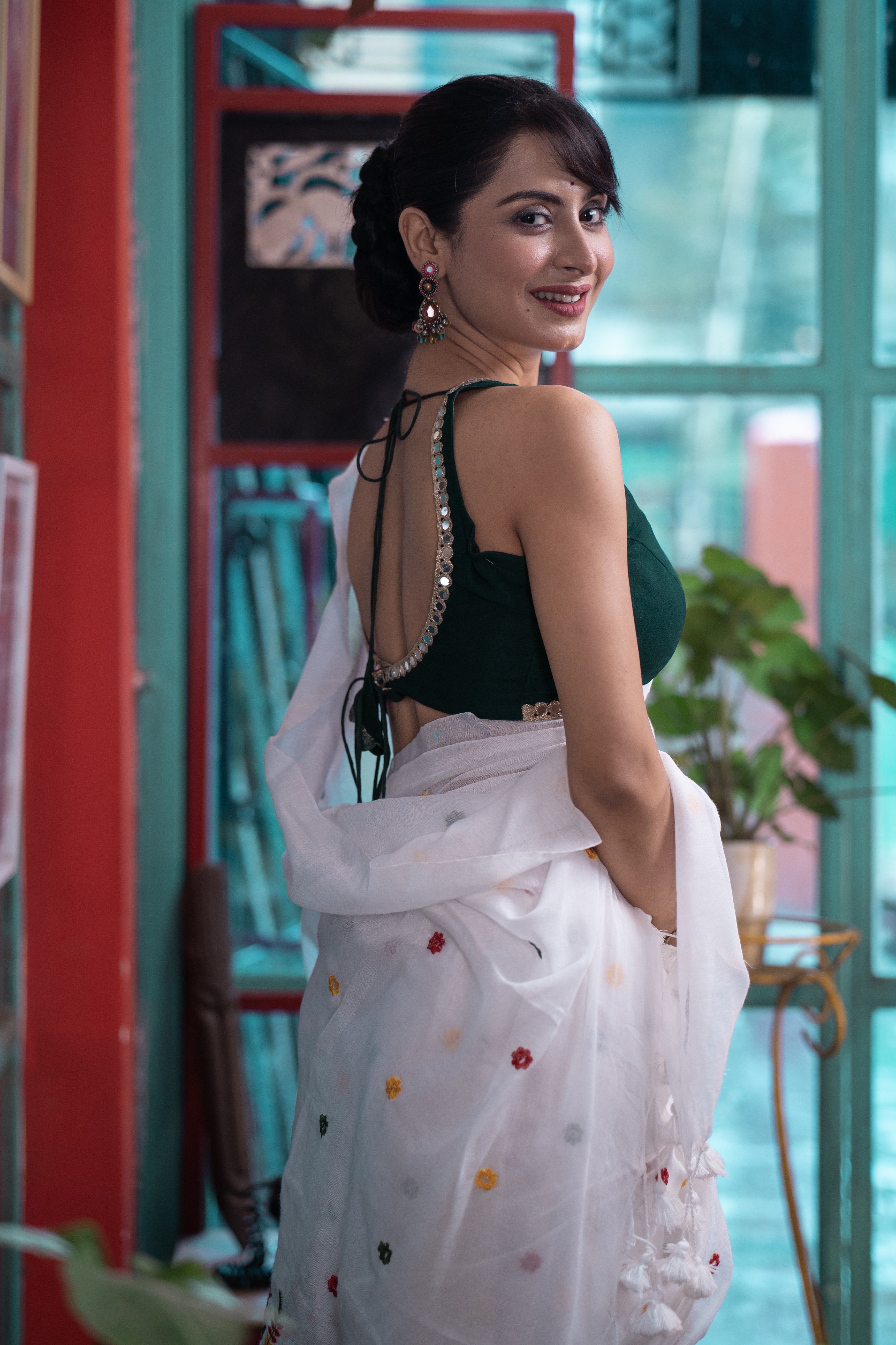 Soft khadi Cotton Embroidery Saree-White