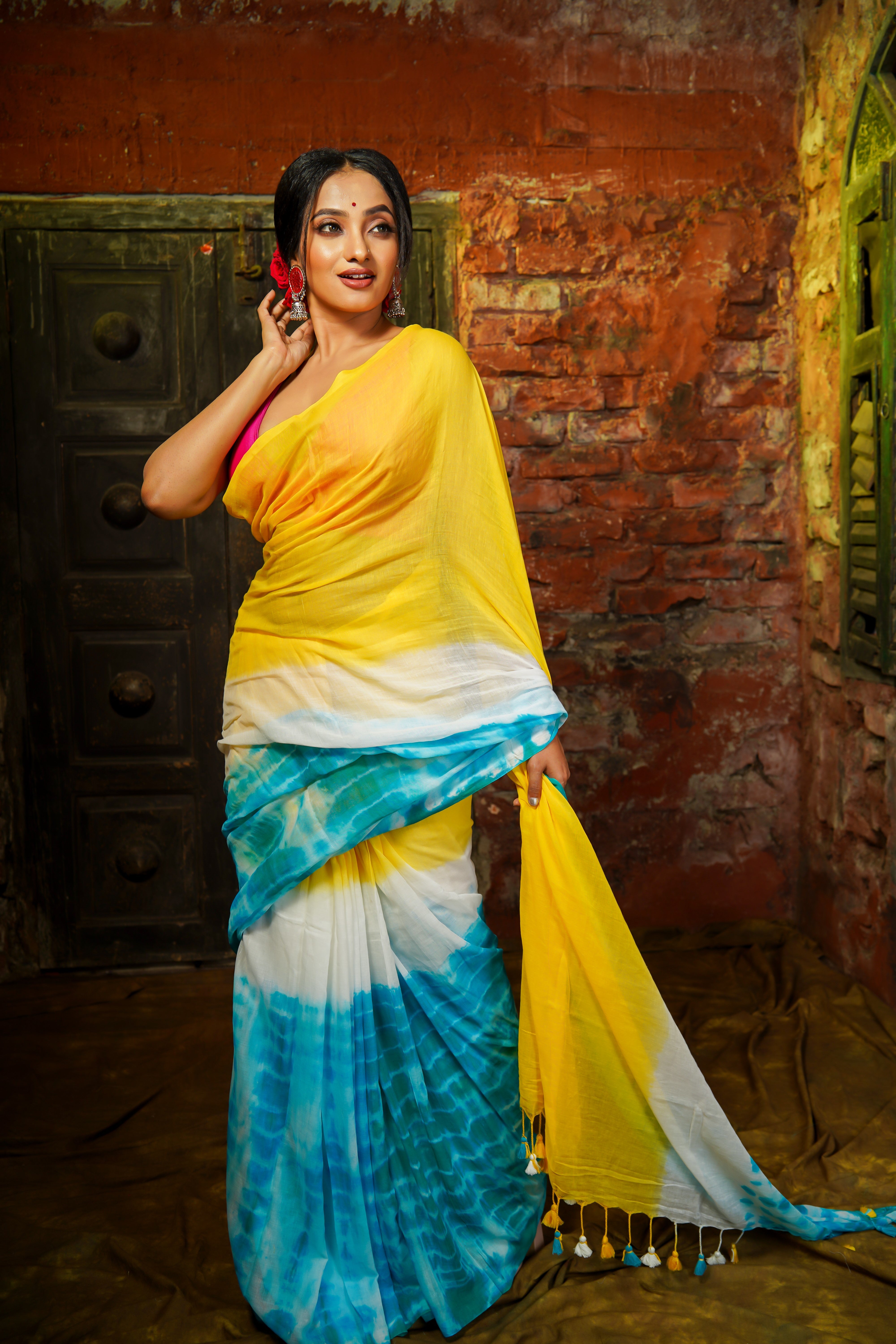 Riturang Yellow Multi Shibori Mul Mul Cotton Saree