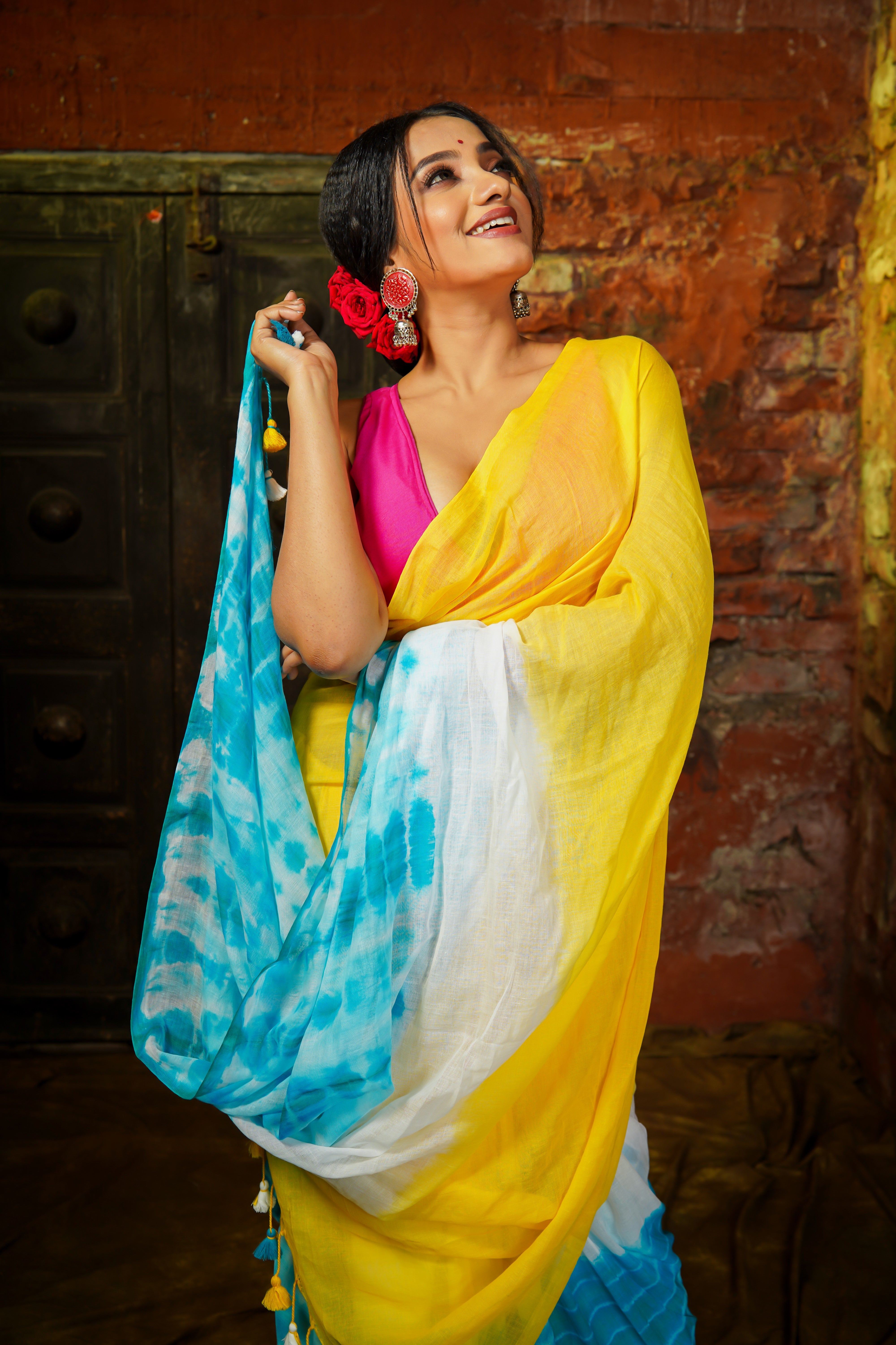 Riturang Yellow Multi Shibori Mul Mul Cotton Saree
