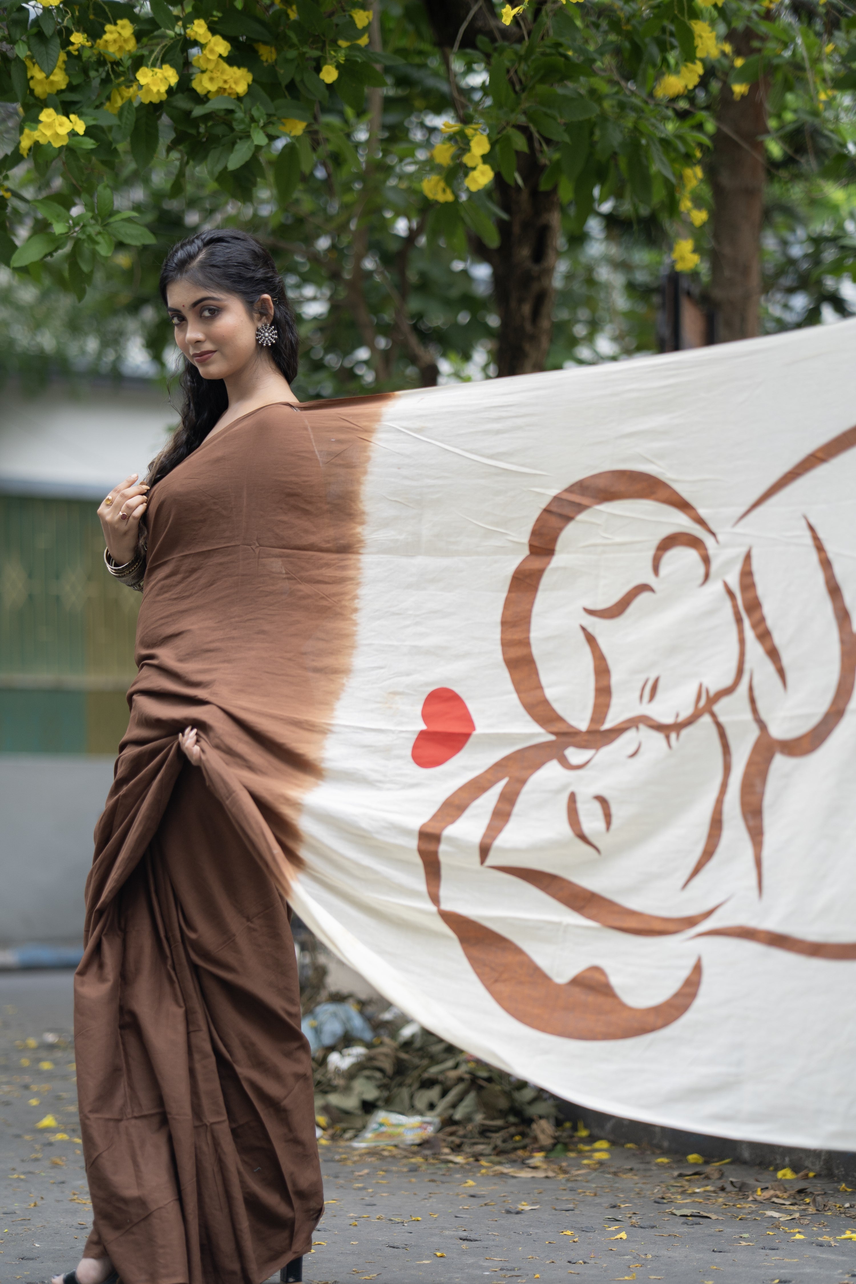 Bahare Brown Mulmul Cotton Saree