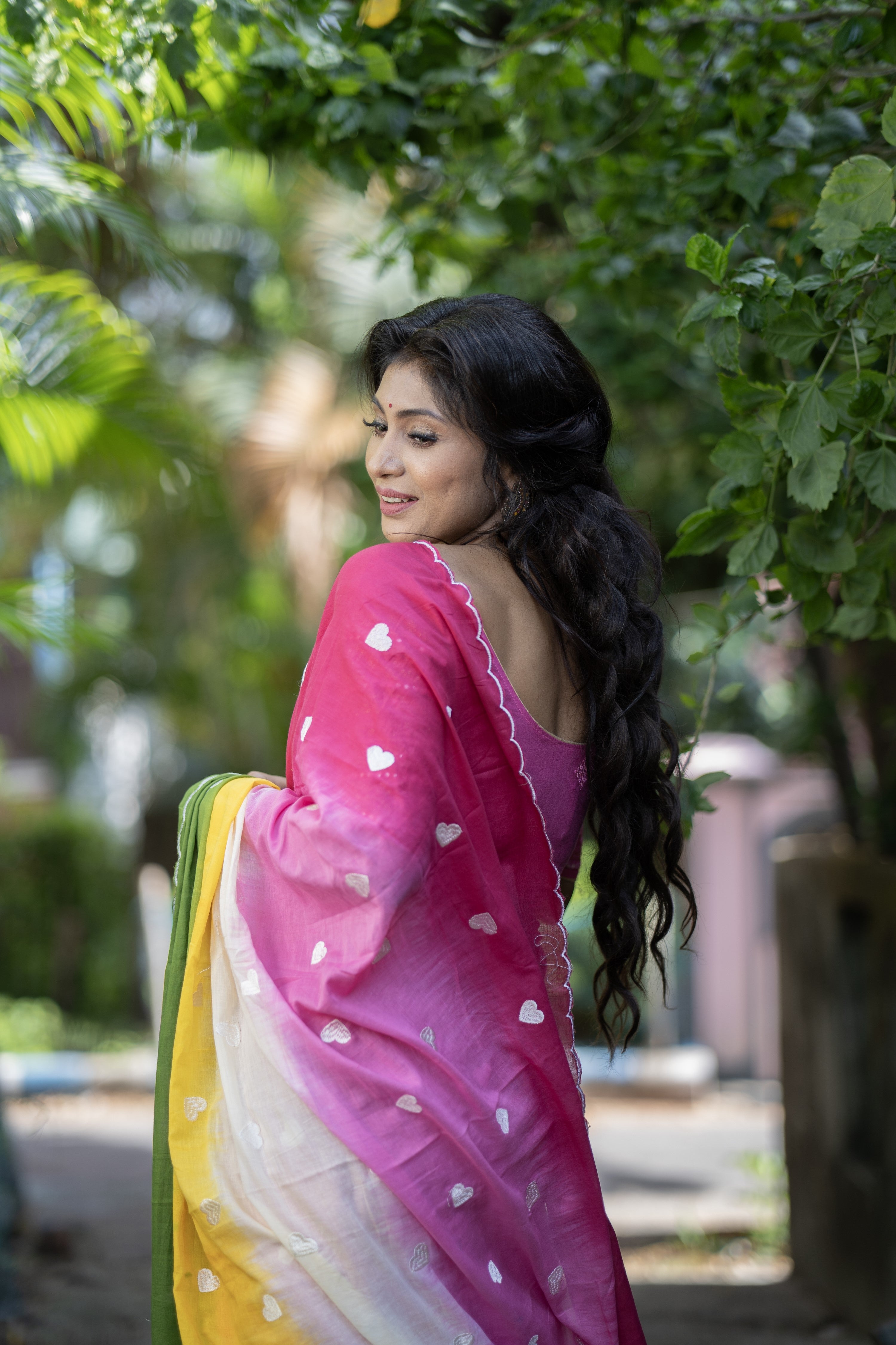 Multicolor Love Embroidery Mul Mul Cotton Saree with blouse piece