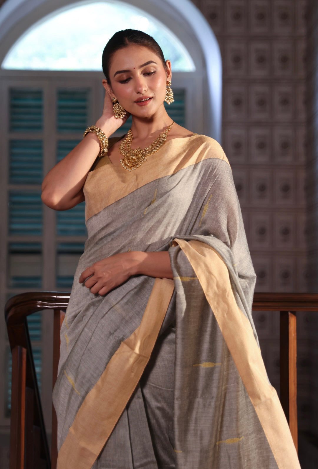 Squirrel Grey Handweaving Pure Cotton Saree with contrast Cotton saree