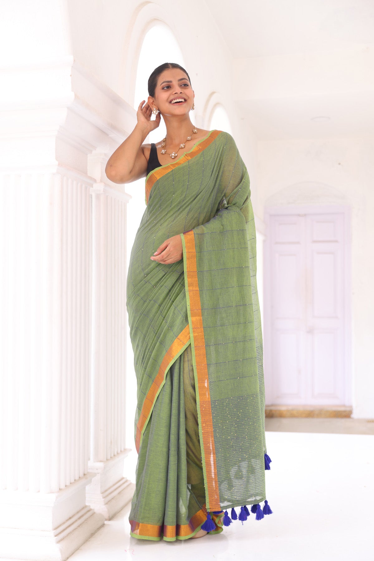 Sage pure mulmul mul cotton sequence work saree