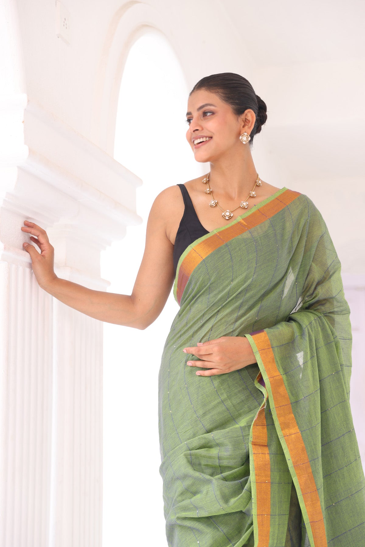 Sage pure mulmul mul cotton sequence work saree